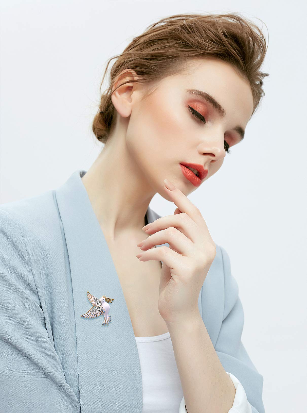 Santuzza Pigeon Brooch 925 Sterling Silver Enamel Bird White Cubic Zirconia Brooches Pin for Women