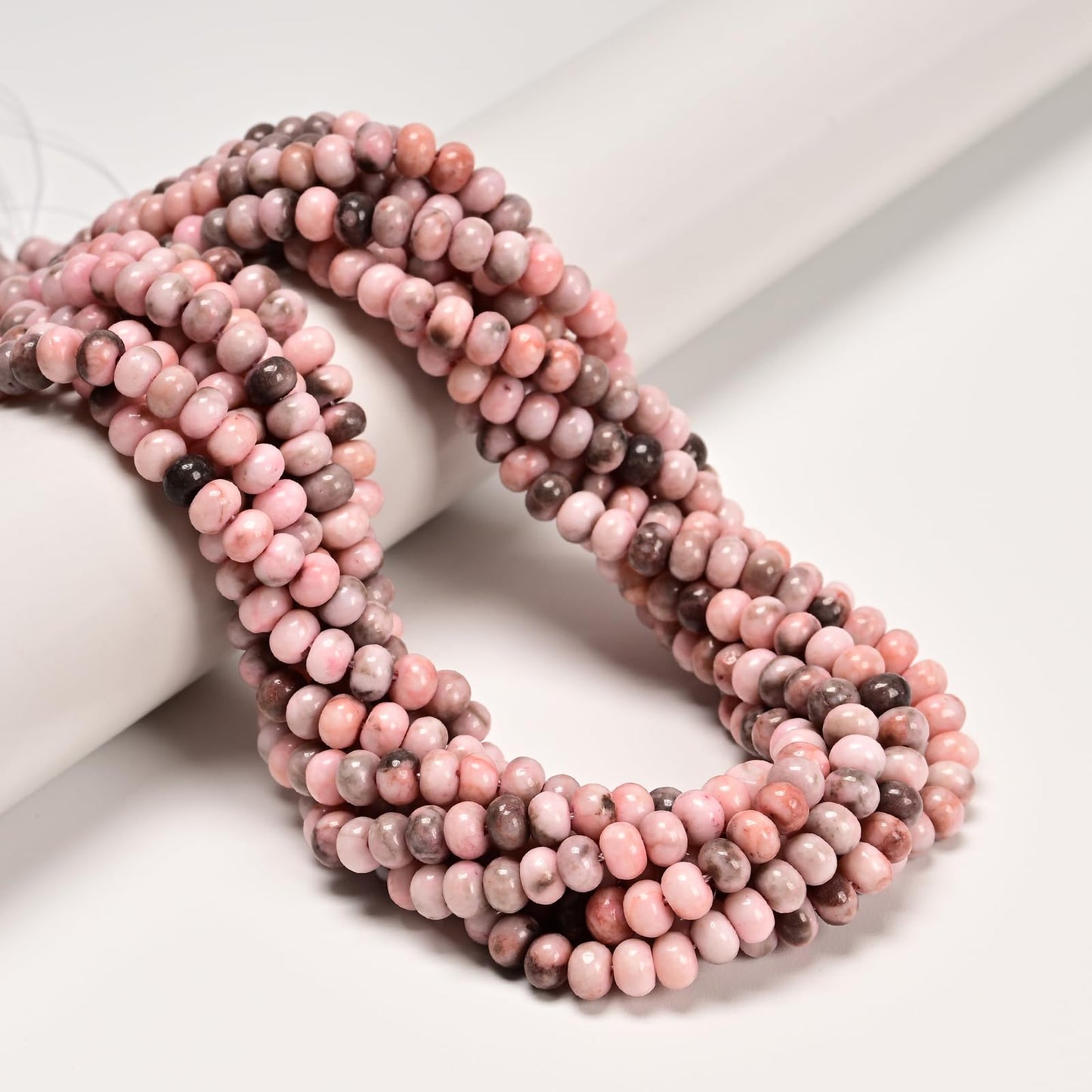 ICAI 4x6mm Natural Rondelle Beads – Loose Gemstone Spacers for DIY Jewelry Making (Pink Zebra Jasper)