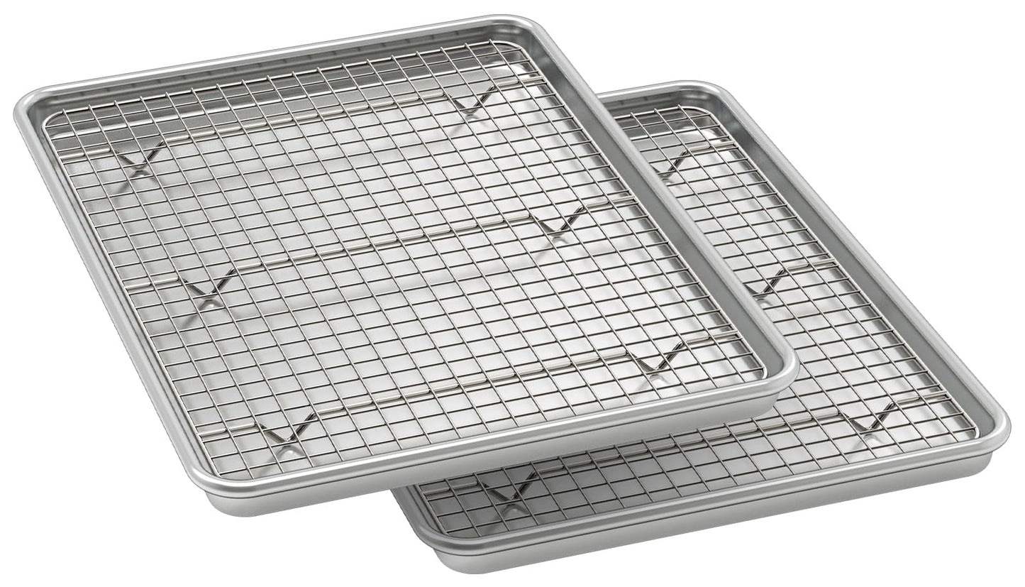 Wildone Baking Sheet with Rack Set (2 Pans + 2 Racks), Natural Aluminum Commercial Quality Cookie Sheet with Cooling Rack, Nonstick Baking Pan, Warp Resistant & Heavy Duty, Half Sheet Size
