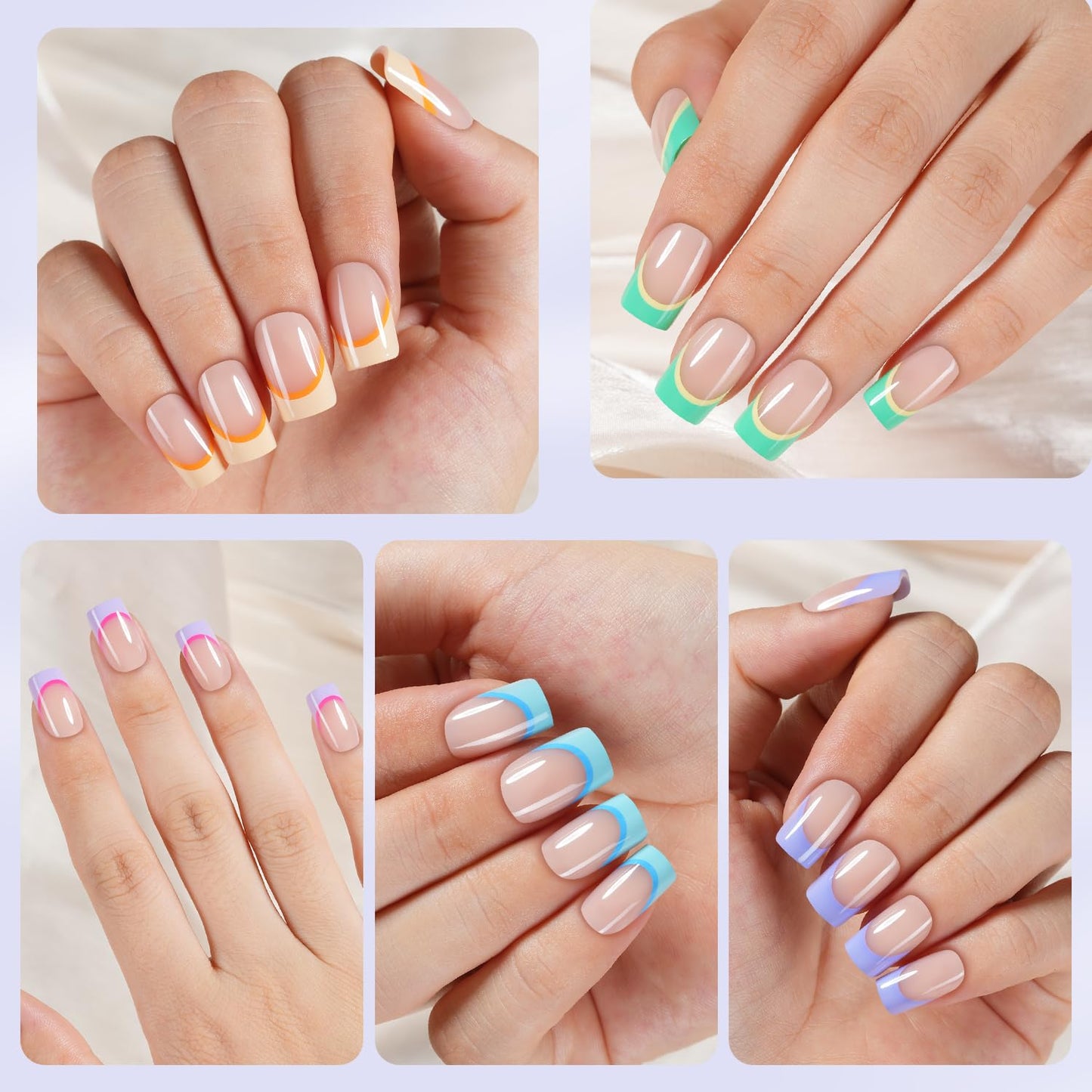 Plauva 150Pcs French Tip Press On Nails, Short Square Press On Nails, Soft Gel Stick On Nails Reusable Fake Nails for Women 15 Sizes