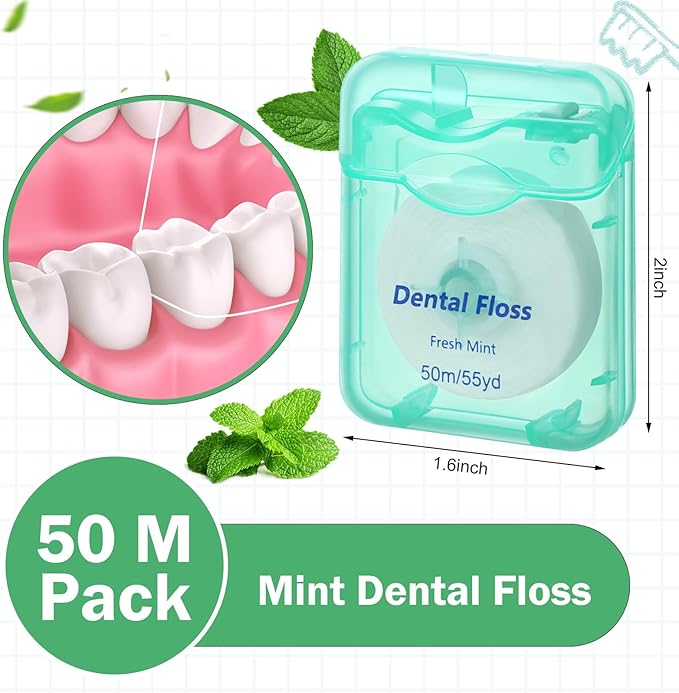Mimorou 60 Pack Dental Floss Bulk Mint Flavored 50m Each Travel Dental Floss Oral Care for Teeth and Gum Protection(Mint Color)