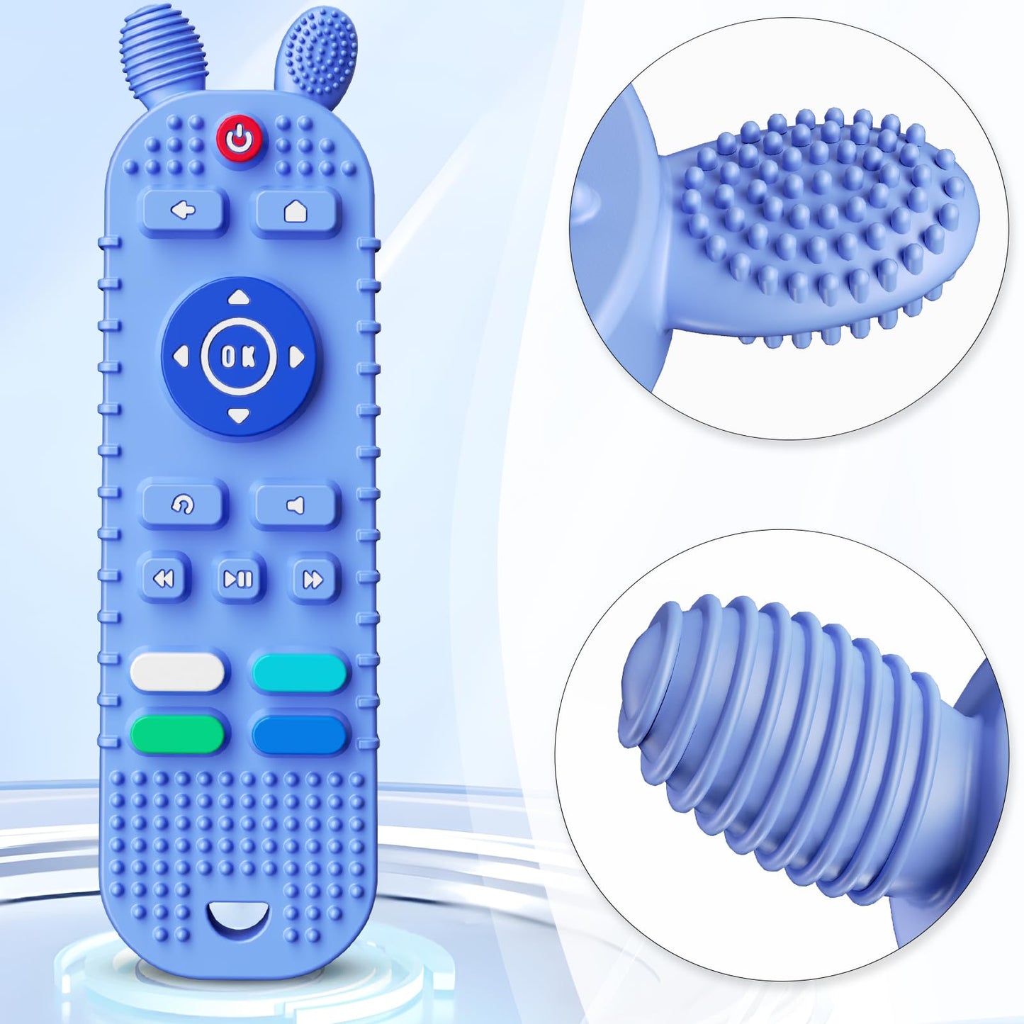 Kaodezhu TV Remote Control Shape Baby Teething Toys and Phone Shape Teether Toys for Babies 6-12 Months, Soft Flexible Silicone Chew Toys for Baby - Black Blue