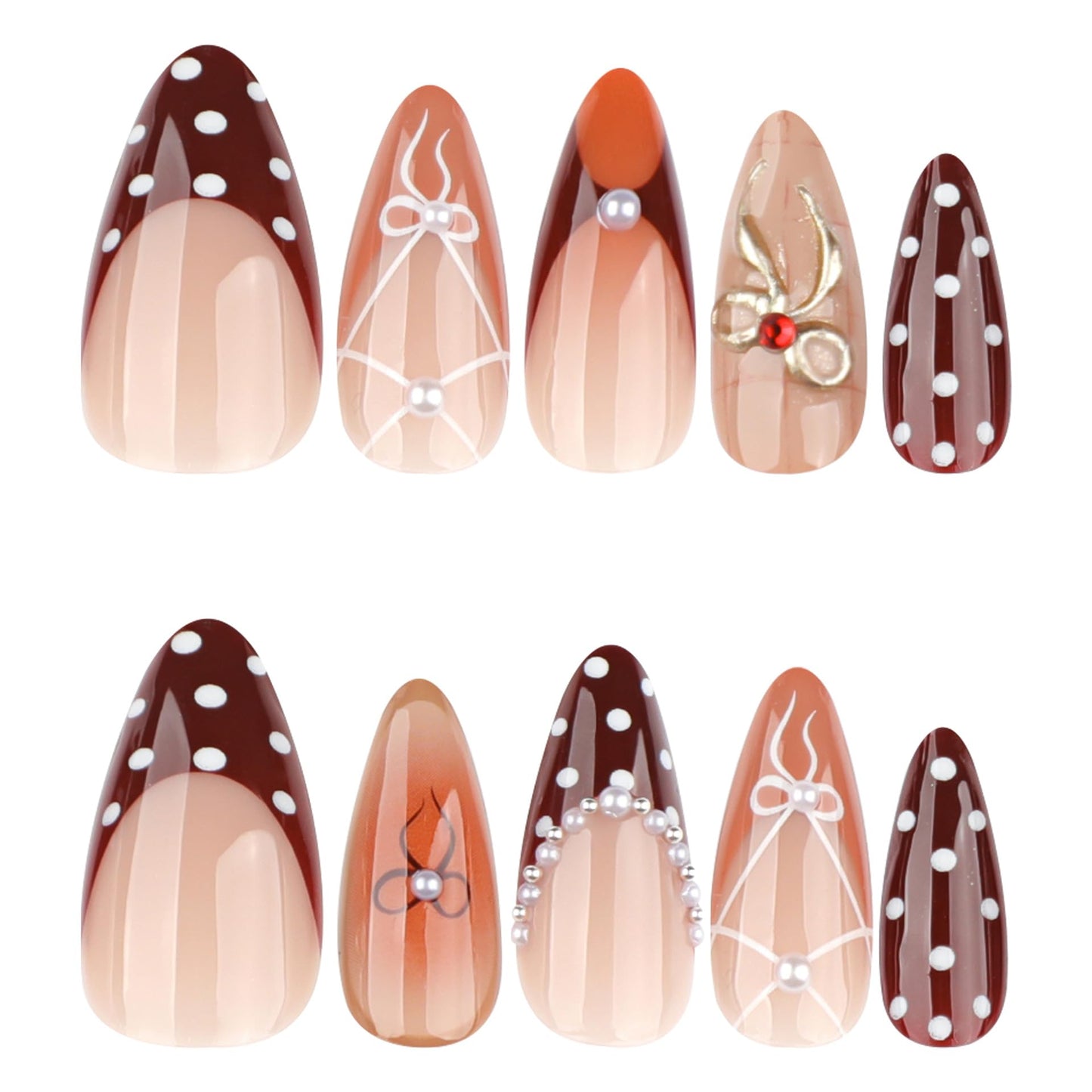 plalely Stiletto Press on Nails Long Brown Fake Nails Embossed Flowers Stick on Nail Tips for Women 24pcs