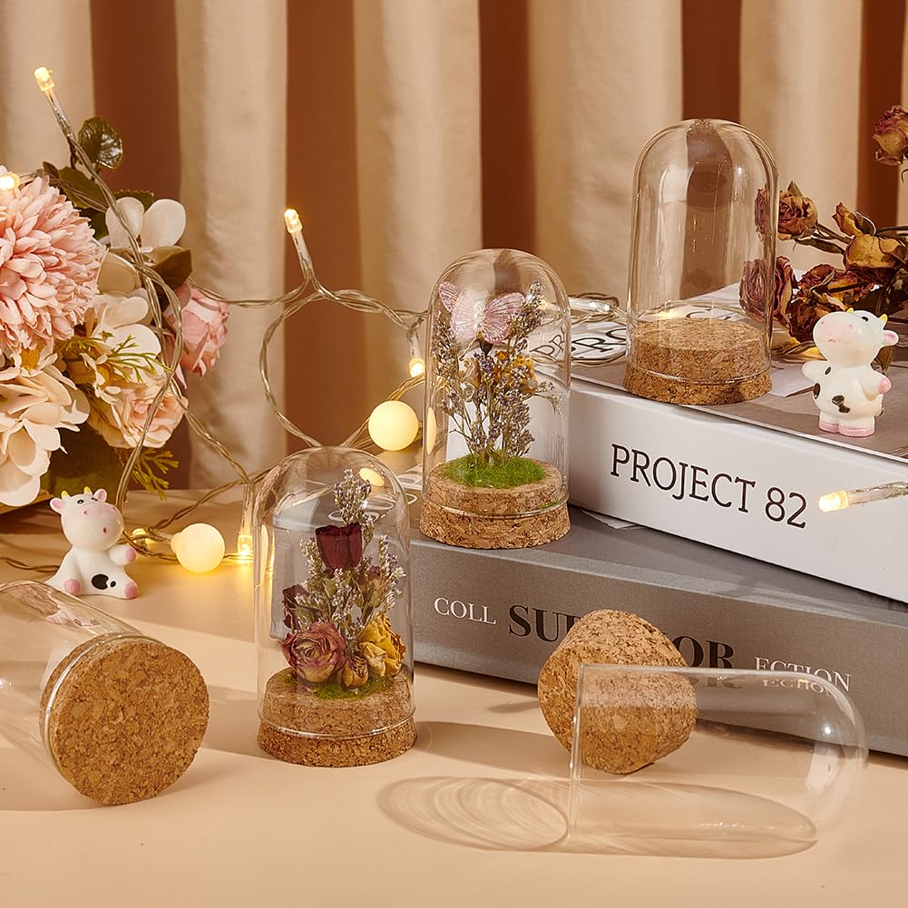 BENECREAT 10Pcs Dome Decorative Jars, 1.8x3.5inch Glass Display Dome Cloche Glass Bell Jar with Cork Base for Flower Storage, Specimens, Crafts Decorations