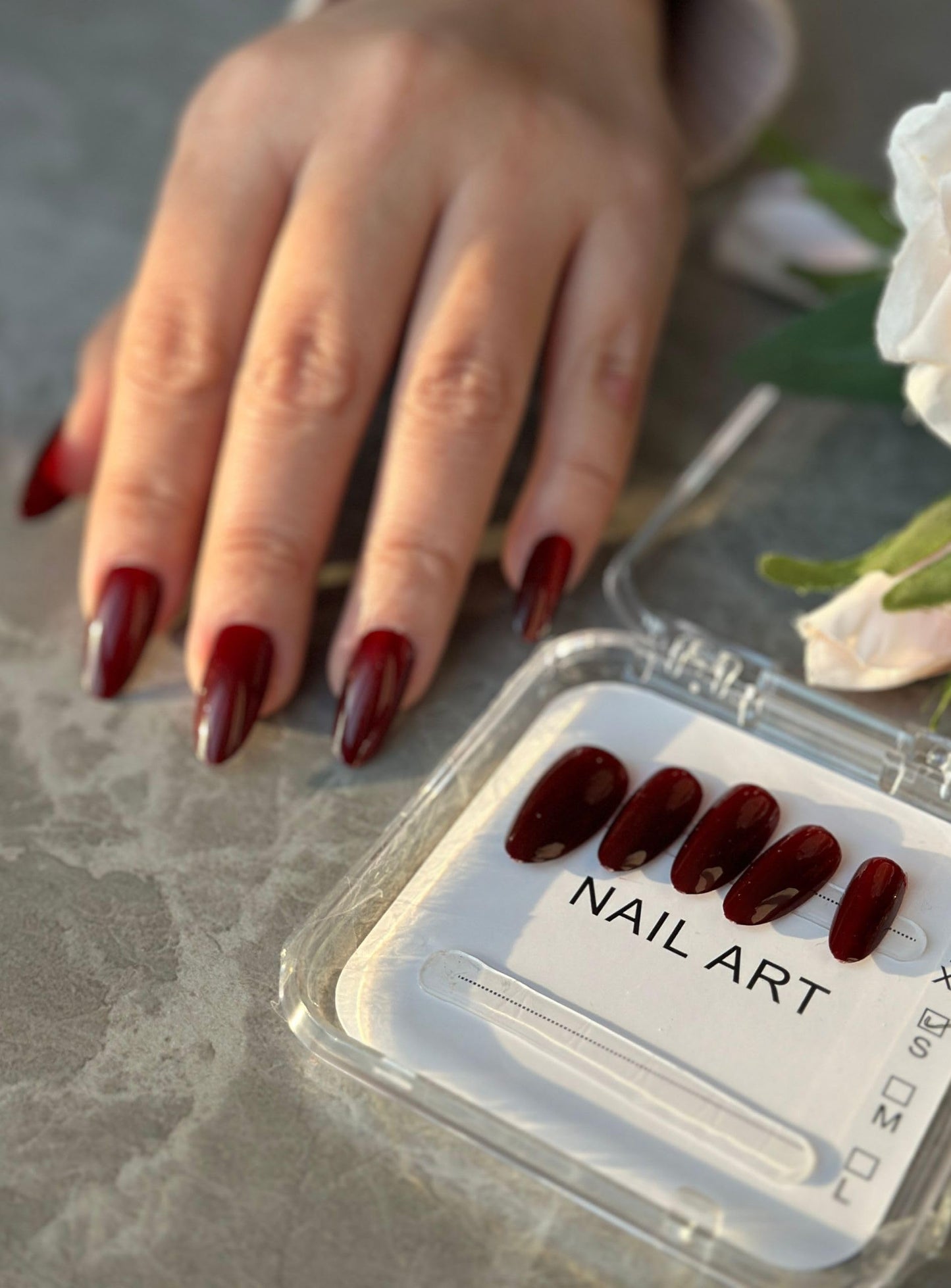 Press on Nails Medium Long Light Red Fake Nails Bling Glossy False Nail Tips Artificial Nails Finger Manicure for Women and Girls-10 pcs (Size S)