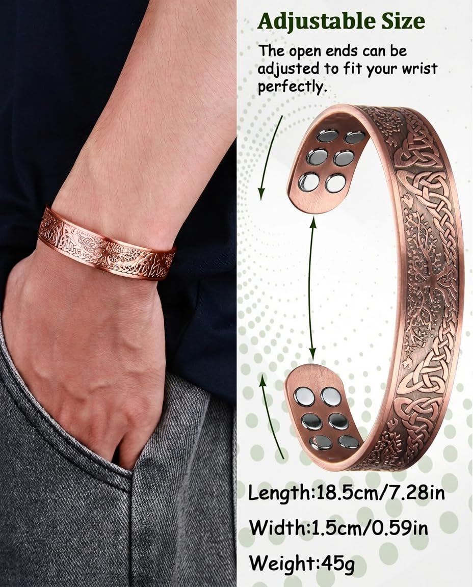 MagEnergy Copper Bracelet for Men, 18X Strength Magnetic Bracelet with 3800 Gauss Magnets, 99.99% Pure Solid Copper, Men's Jewelry Gift