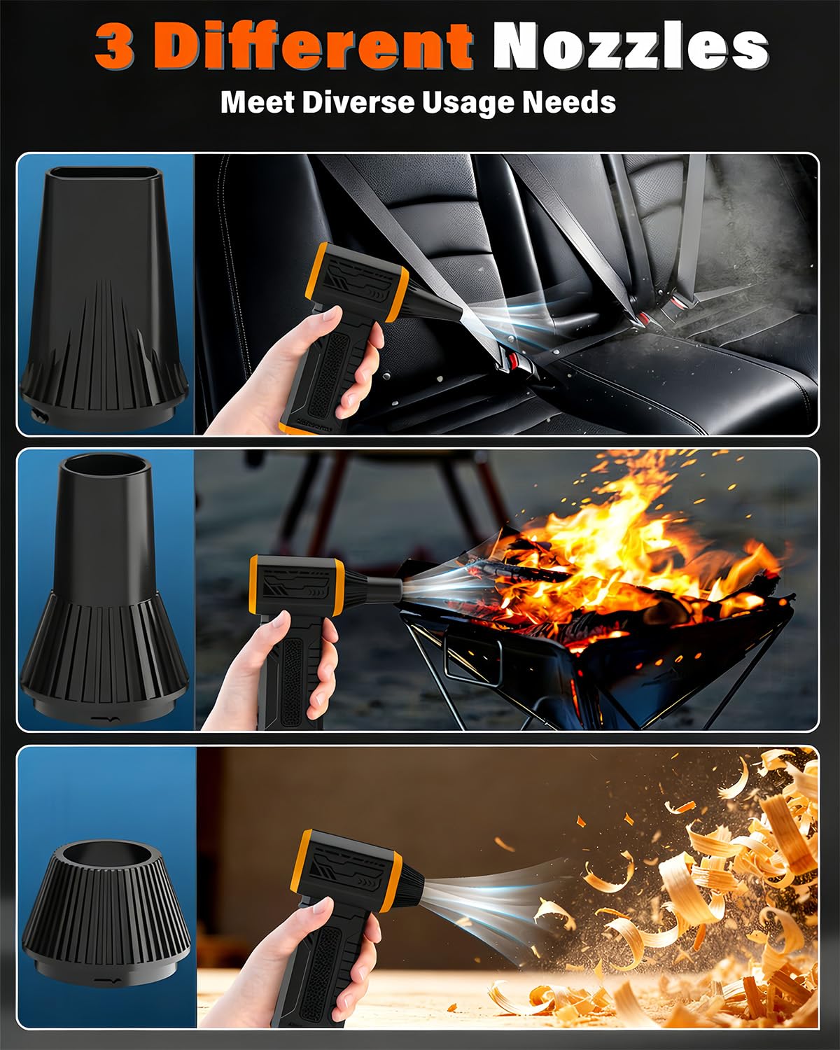 Compressed Air Duster, 130K RPM Powerful Cordless Electric Mini Blower with Display, 10-Gear Adjustable Jet Fan with Fast Charging, Rechargeable Dust Blower for Home, Outdoor and Car (Black, Blow)