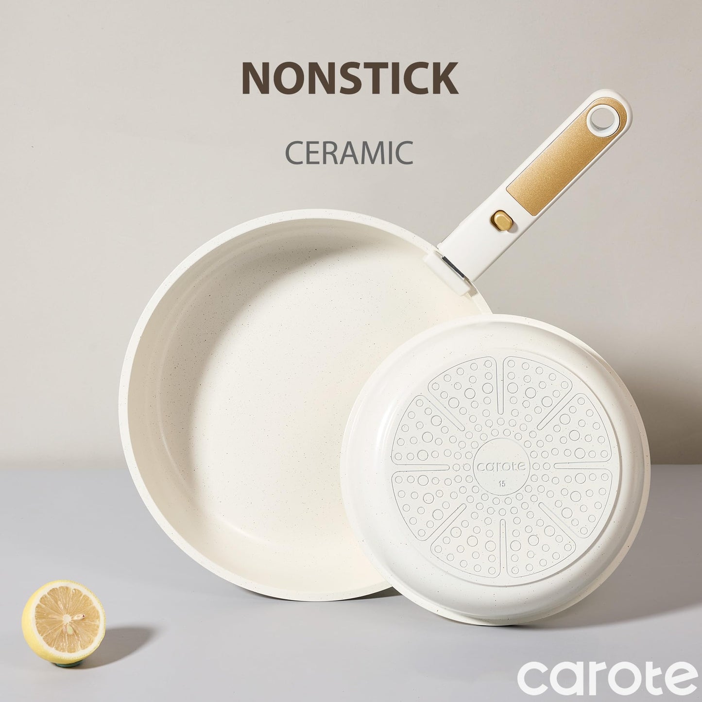 CAROTE 6pcs Pots and Pans Set Non Stick, Cookware Sets, Kitchen Set, Oven/Fridge Safe, Space Saving Pots Set, Nonstick Cooking Set with Versatile Detachable Handle, Induction RV Set