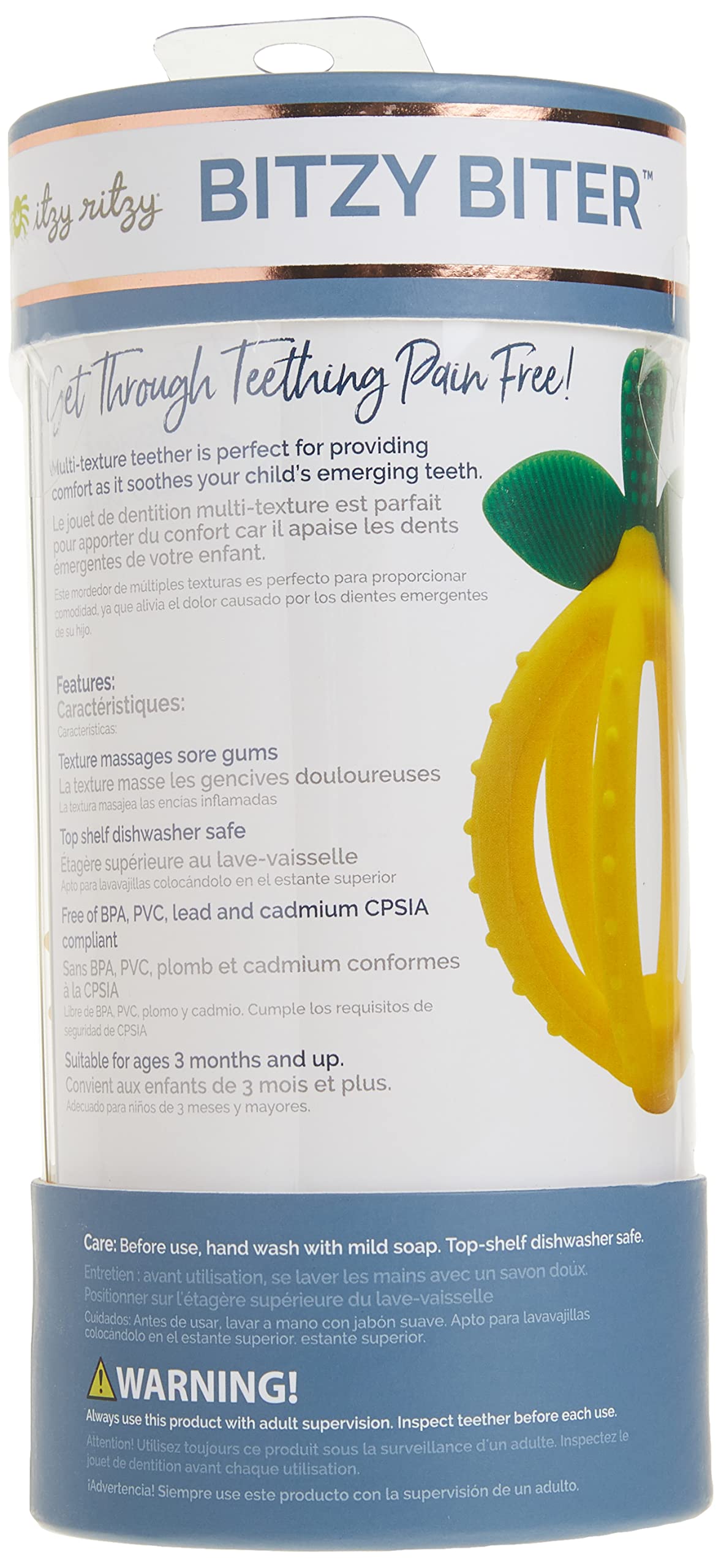 Itzy Ritzy Teething Ball & Training Toothbrush - Silicone, BPA-Free Bitzy Biter Lemon-Shaped Teething Toy Features Multiple Textures to Soothe Gums & an Easy-to-Hold Design (Lemon)