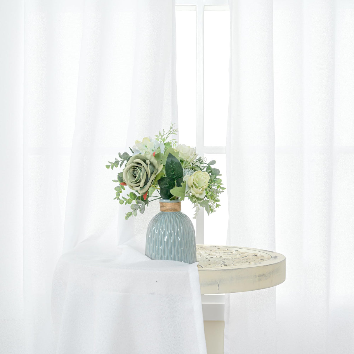White Linen Curtains 90 Inch Length for Living Room (2 Count)