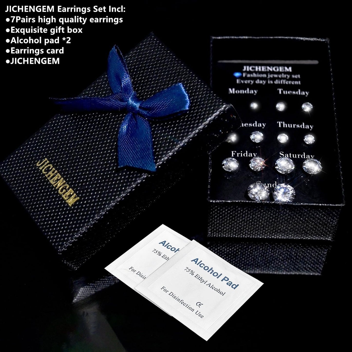 Stud Hoop Earrings Set 7 Pairs Hypoallergenic Cubic Zirconia Titanium Stainless Steel Silver Rose Gold Black 2-8mm CZ Cartilage Helix Flatback Ball Stud Hinged Sleeper Hoop Earrings Sets for Women Men