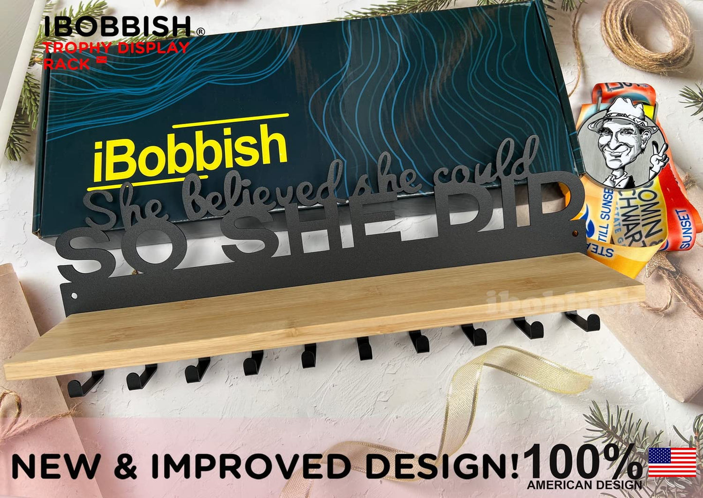 iBobbish Premium Medal Hanger Display Trophy Shelf,She believed she could SO SHE DID Upgraded Trophy and Medal Display Shelf for Wrest,gymanstics,Race,Soccer