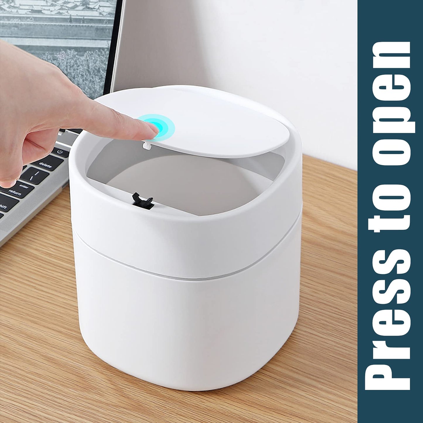 Business King Mini Desk Trash Can with Lid with Trash Bags 180 pcs Press-Top 0.5 Gallon Tiny Countertop Waste Basket Small Table Top Plastic Covered Garbage Bin for Desk Top