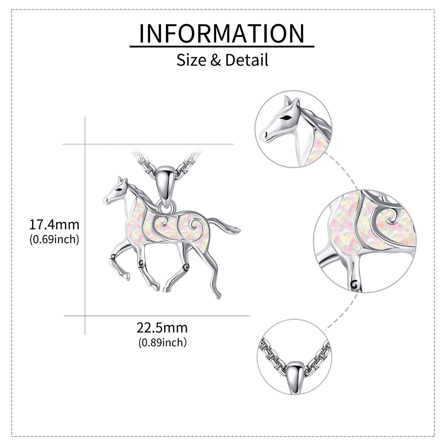 HKPATOP Horse Necklace for Women 925 Sterling Silver Horse Pendant with Opal Animal Jewelry for Animal Lover