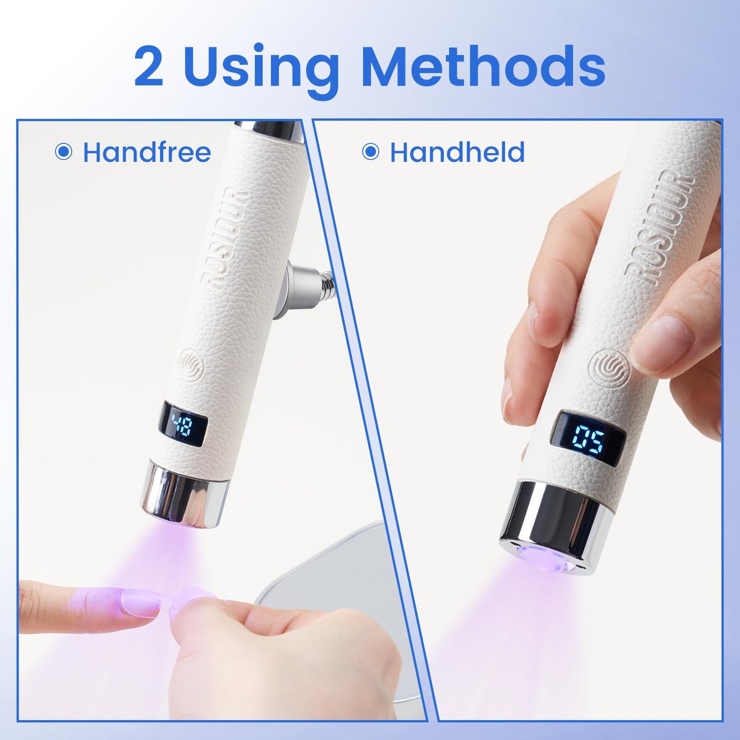 Rosiour Mini UV Lamp for Gel Nails- Flash Cure Handheld Nail U V Led Curing Light with Stand- Rechargeable Hands-Free Fast Dry UV Lamp with Auto Sensor for Home Manicure and Salon (White)