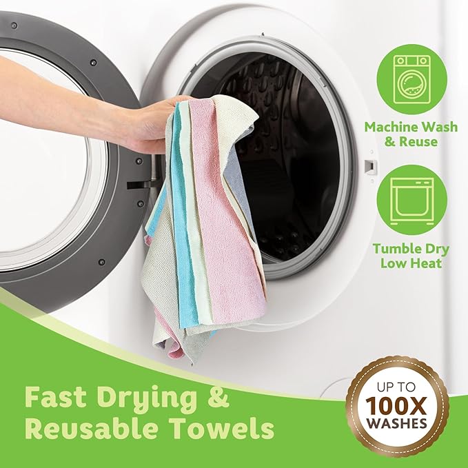 Matthew Microfiber Cleaning Cloth Roll 72Pack (12" x 12") Reusable Paper Towels&Washable Tear Away Towels,Ultra Water Absorbent Lint&Streak Free Cleaning Rags for Glass,Dishwash,Bathroom,Cars-Blue