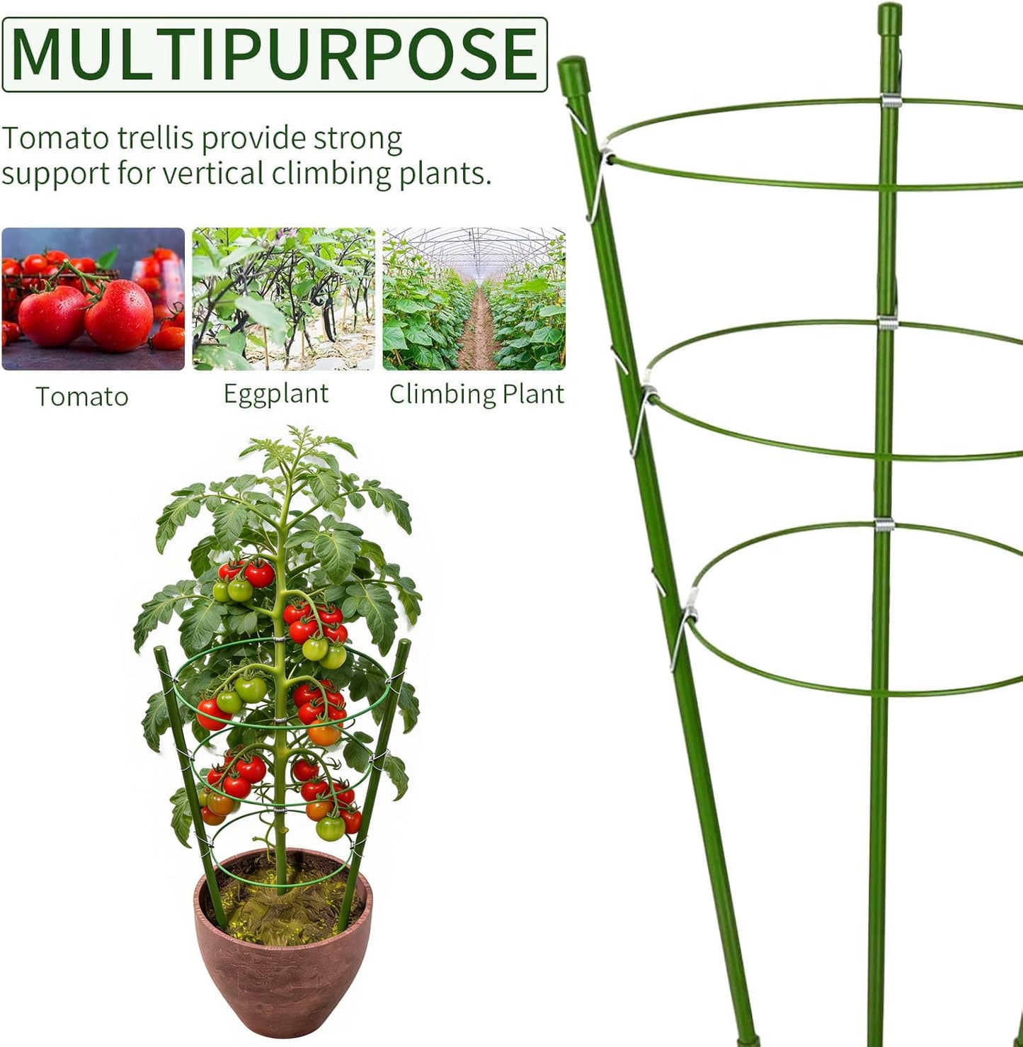 JCKHXG 4 Pack Tomato Cage, 18 inches Plant Support Cages for Garden, Upgrade Garden Plant Stakes with Adjustable Rings, Plants Trellis for Tomato, Flower, Climbing Plants, with Twist Tie
