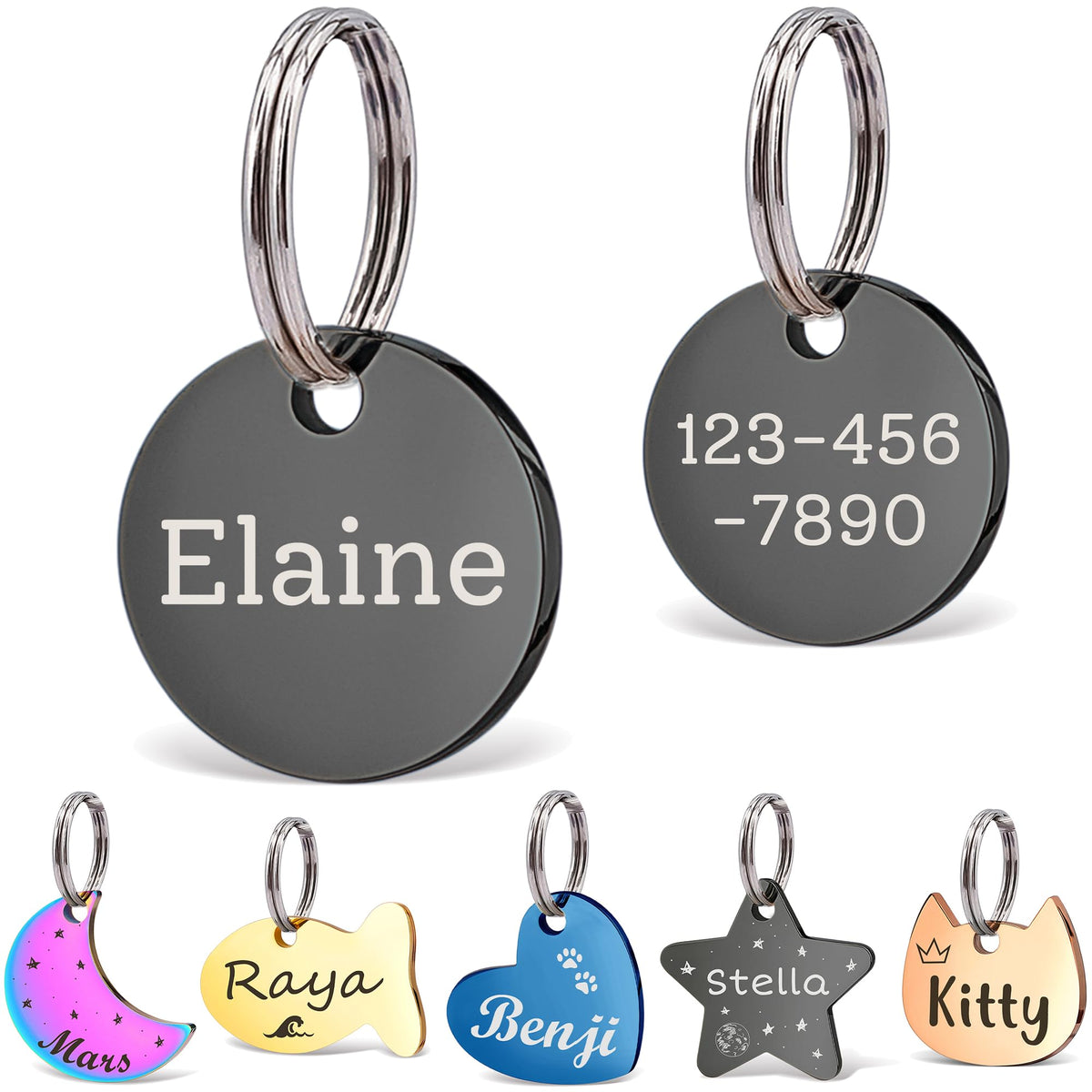 Anavia Small Size Dog Cat ID Tags, Small/XS Personalized Color Plated Stainless Steel Puppy Kitten Name Tags, Customized Engraved Nameplate Pet Collar Tag (Blue, Star)