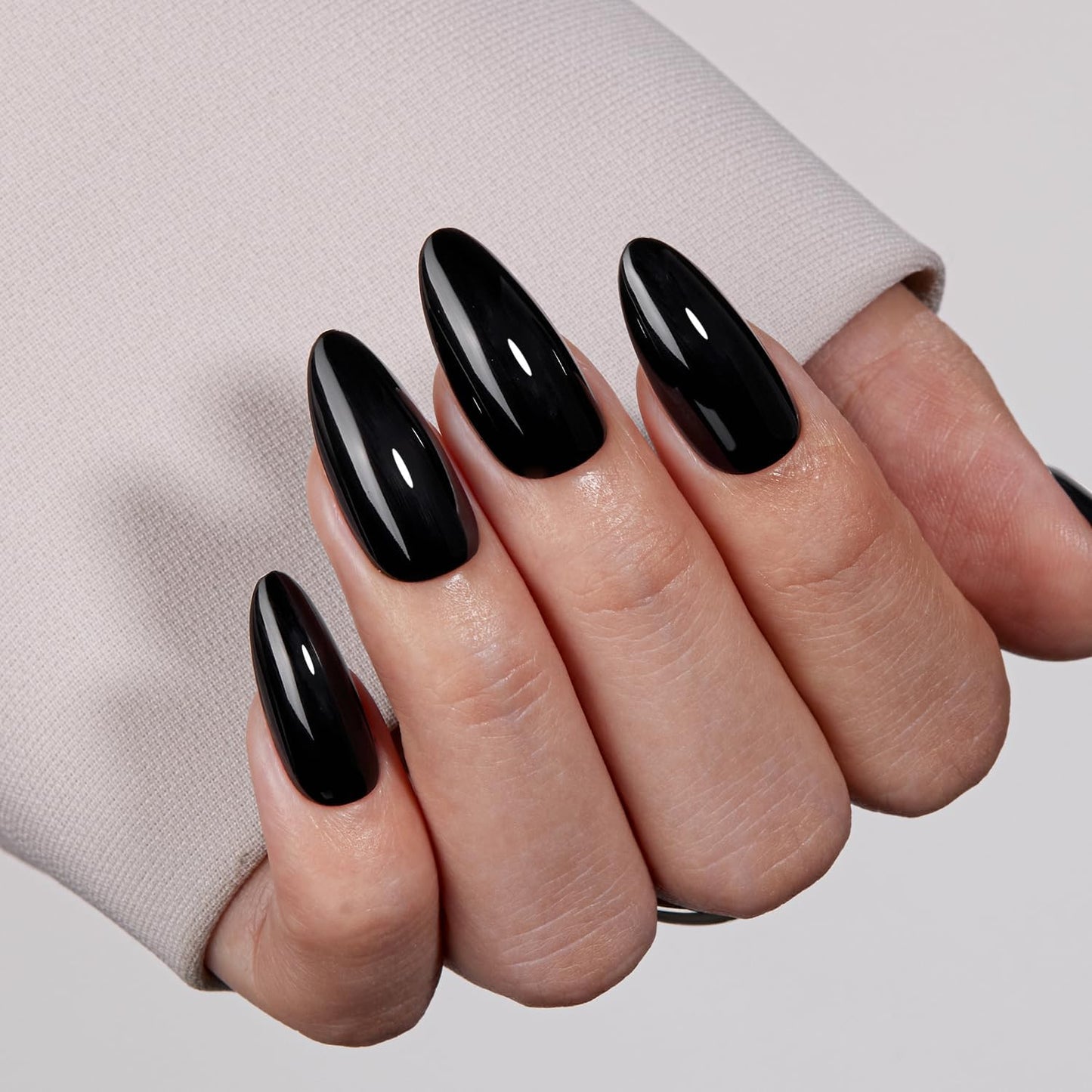 VSALON Almond Press-On Nails - Black Cream Medium Nails & Blue Chrome Cat Eye Nails - 2 Reusable Nail Set (Nourishment & Mini pack)-16 Sizes