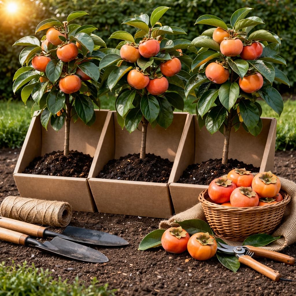 3 Live American Persimmon Trees for Planting – Bare Root Dormant Seedlings 1–2 Ft Tall – Diospyros Virginiana Fruit Trees for Planting – Hardy Outdoor Garden Fruit Plants (3 Trees)