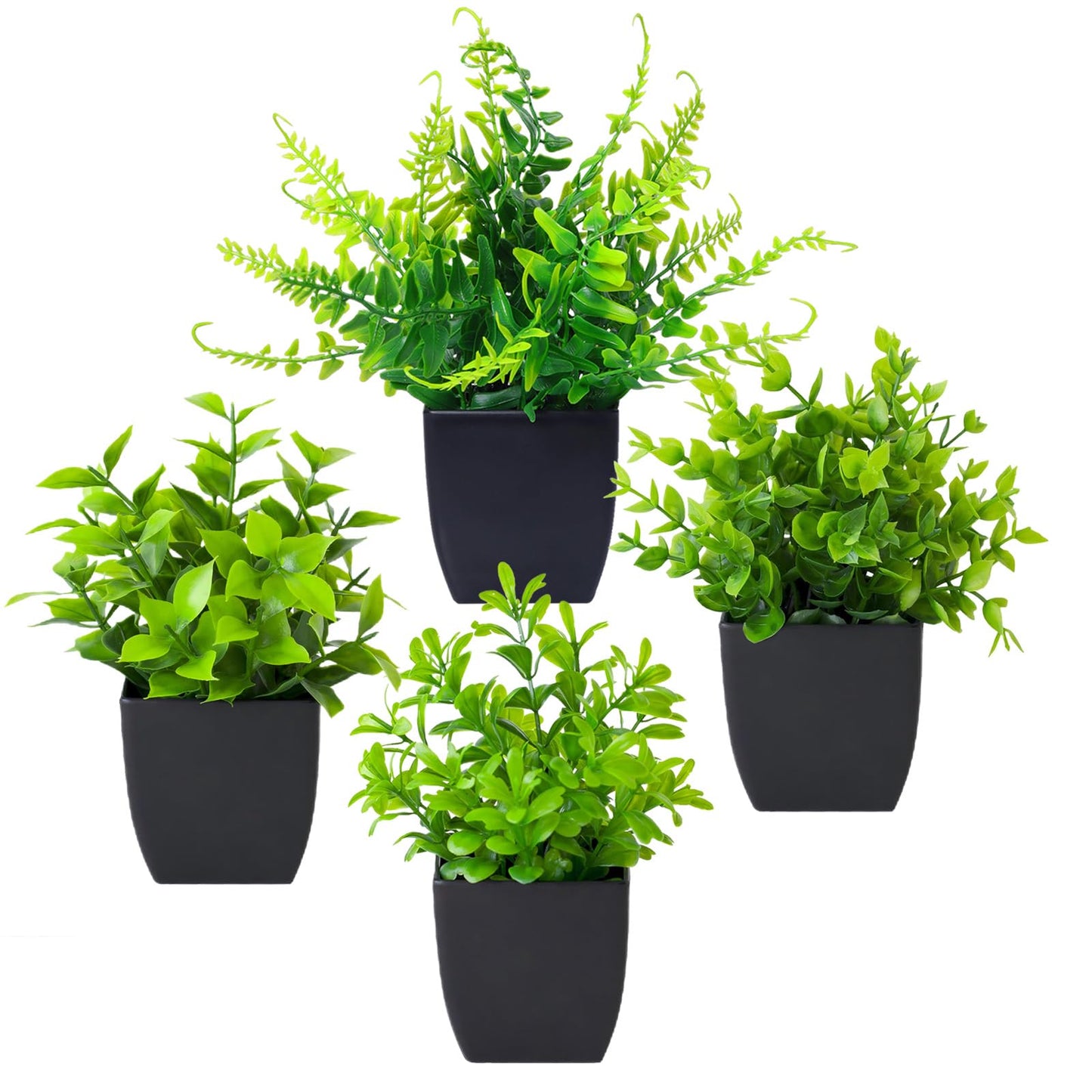 Grever 4 Pack Small Fake Plants in Blue Pot Mini Artificial Potted Plants for Home Bathroom Office Table Desk Shelf Indoor Decor