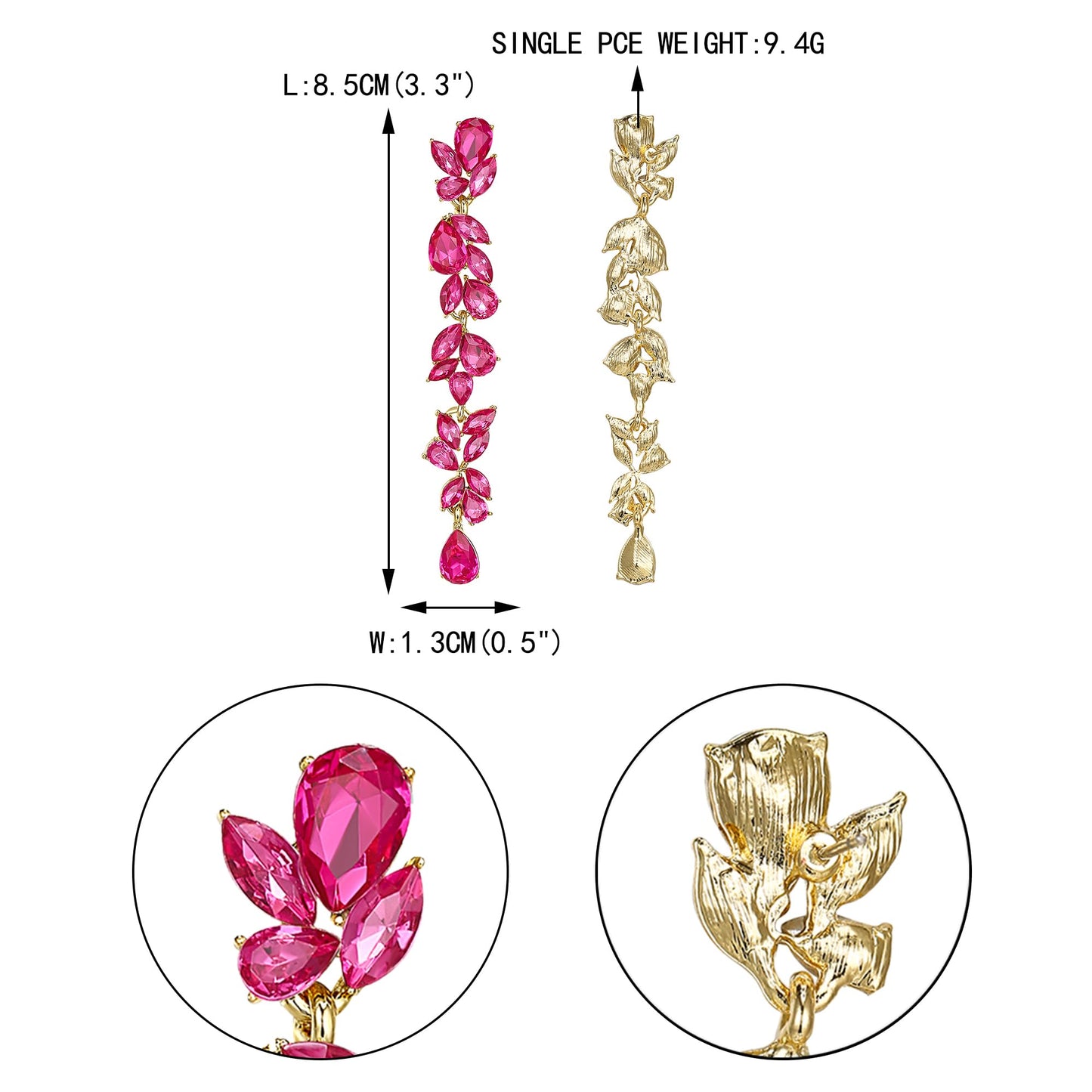 EVER FAITH Wedding Rhinestone Chandelier Dangle Earring for Women, Crystal Art Deco Bridal Teardrop Marquise Long Drop Earrings for Prom Hot Pink