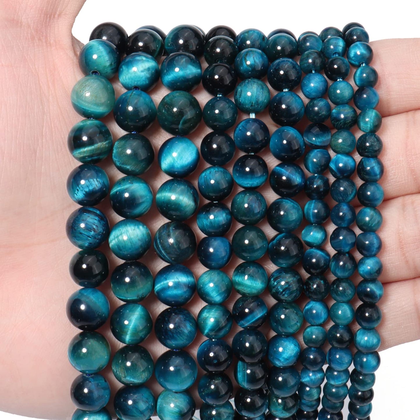 45pcs 8mm Natural Aquamarine Tiger Eye Gemstone Beads Energy Healing Crystal Round Loose Stone Beads for Jewelry Making, DIY Bracelets Necklaces
