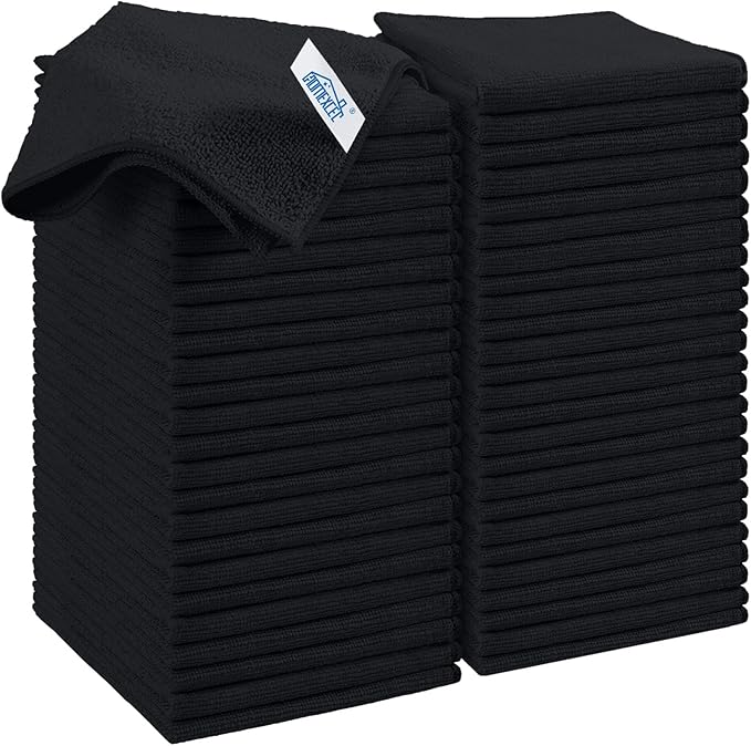 HOMEXCEL Black Microfiber Cleaning Cloth, 50 Pack Cleaning Towels for Kitchen, Lint Free, Scratch-Free, Highly Absorbent, and Reusable Cleaning Rags for House, Window and Glass, Cars, 11.5 X11.5 inch