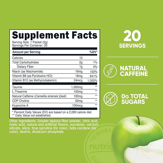 Nutricost Energy Complex Stickpack (20 Servings) Green Apple Flavored - Gluten-Free + Non-GMO