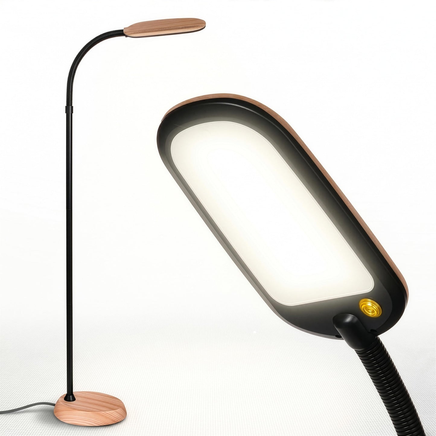 Brightech Litespan Slim LED Floor Lamp - Modern Reading Light Over Chair for Living Rooms & Offices, Tall With Adjustable Gooseneck, Crafts Work Light, Dimmable Standing for Bedroom - Wood