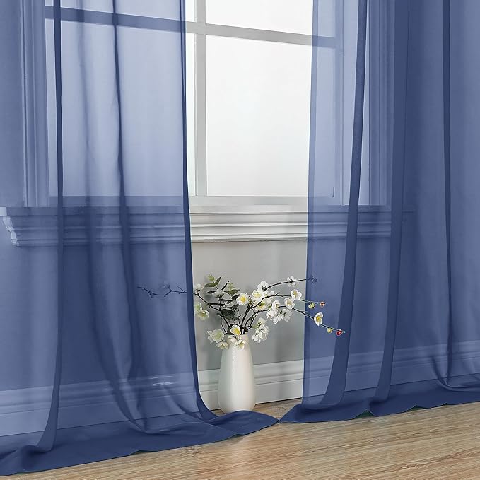 OVZME Royal Blue Sheer Curtains 63 Inches Long 2 Panels - Soft Light Filtering Window Sheer Panels for Living Room/Bedroom, Top Dual Rod Pocket, 1 Pair, Each 42Wx63L Inches