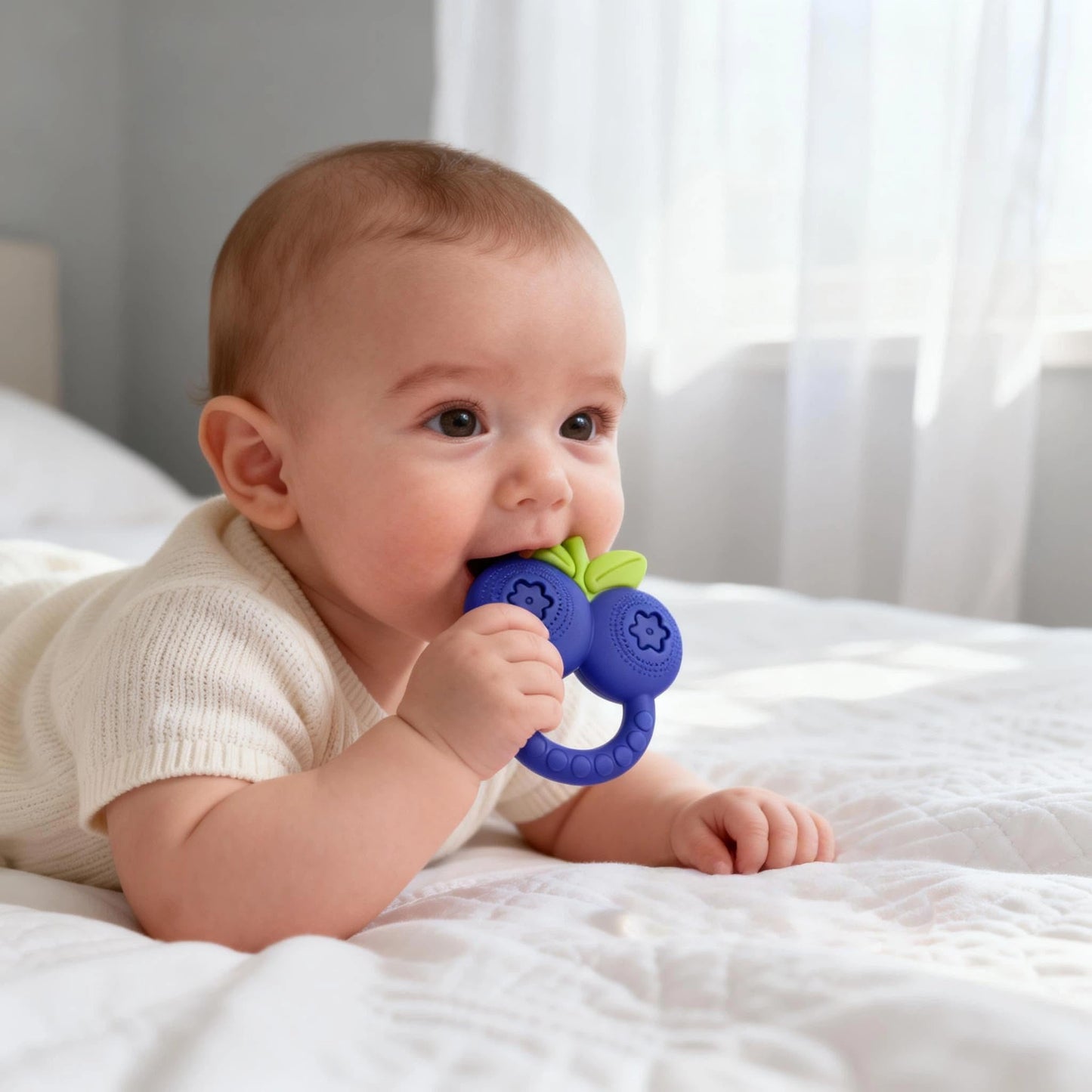 4 Pcs Silicone Baby Teether Set, Fruit Textured Baby Teething Toys, Infant Teething Newborn Teether for Infants, Freezer Safe Frozen Teething Toys, Essential Baby Gear
