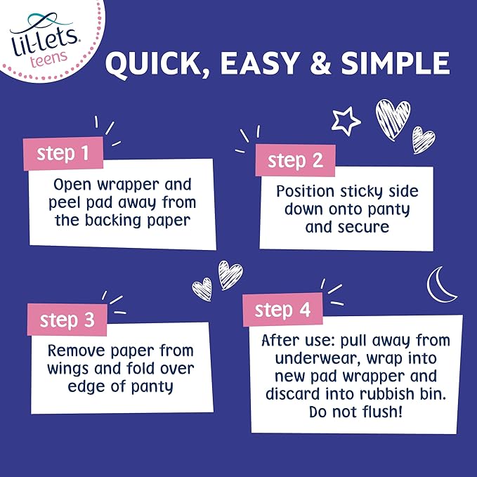 Lil-Lets Teens Night Pads with Wings - 50 Count Period Pads - Thin, Super Absorbent Sanitary Napkins, Soft & Breathable, Fragrance Free - First Periods, Heavy Flow Nights