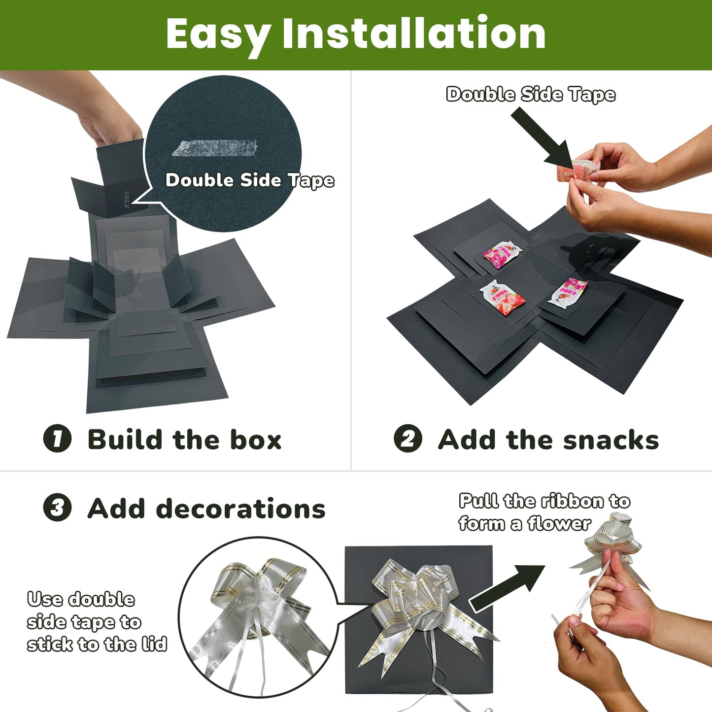LOOMROOT Gift Box for Holidays, 5 Layer Surprise Picture Box Opens Up, Multi Layer DIY Photos Gift for Birthdays (BLACK)