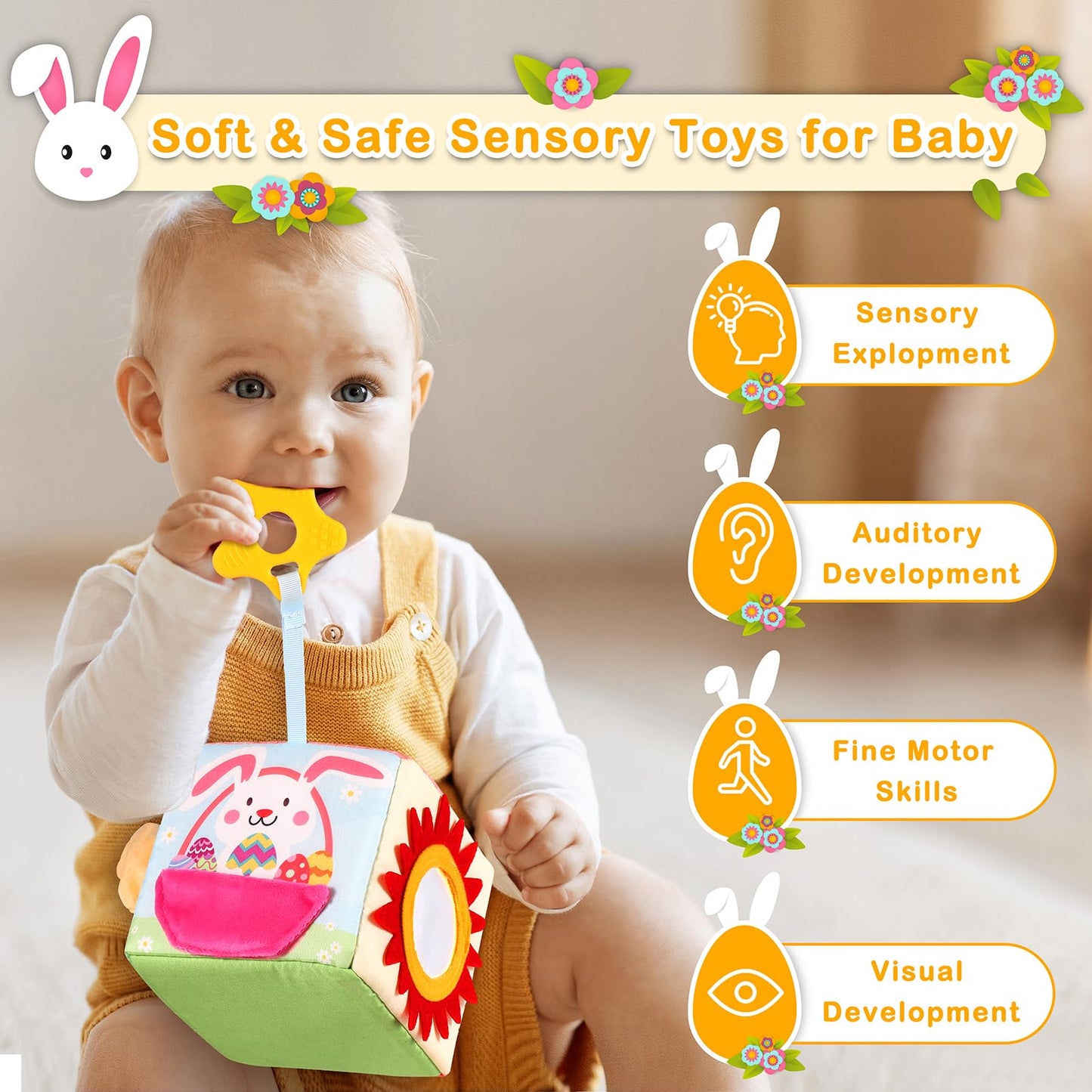 Melonegg Easter Baby Toys Montessori Toys Baby Tissue Box Toy for Babies 3 6 9 Months, Easter Gifts, Easter Basket Stuffers for Babies