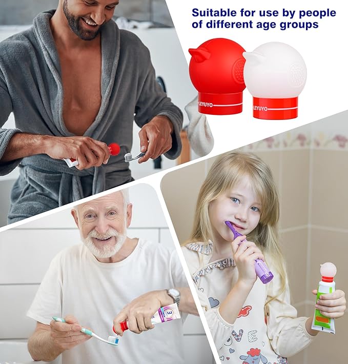 Upgraded Silicone Vacuum - Pump Toothpaste Squeezer Dispenser with Self-Closing Cap, Fits Most Toothpaste Tube, Precise Dosing, Clean & No Waste for Kids(Red)
