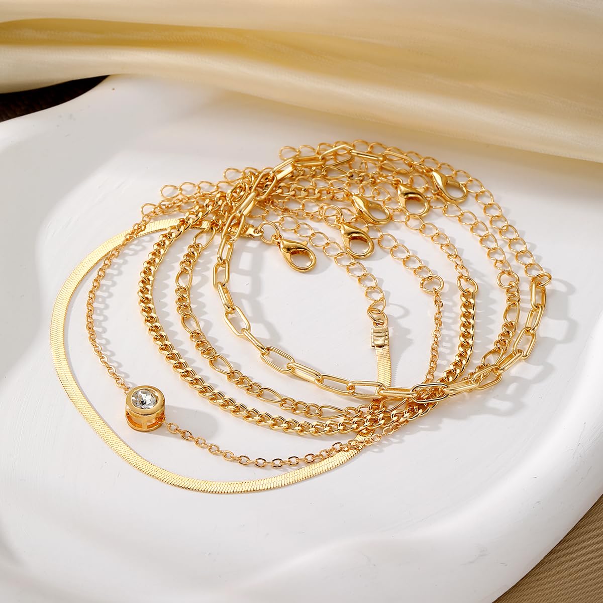 IFKM Gold Bracelets for Women, 14K Gold Plated Dainty Link Chain Bracelet Set, Trendy Stackable Layered Bracelets jewelry Gifts