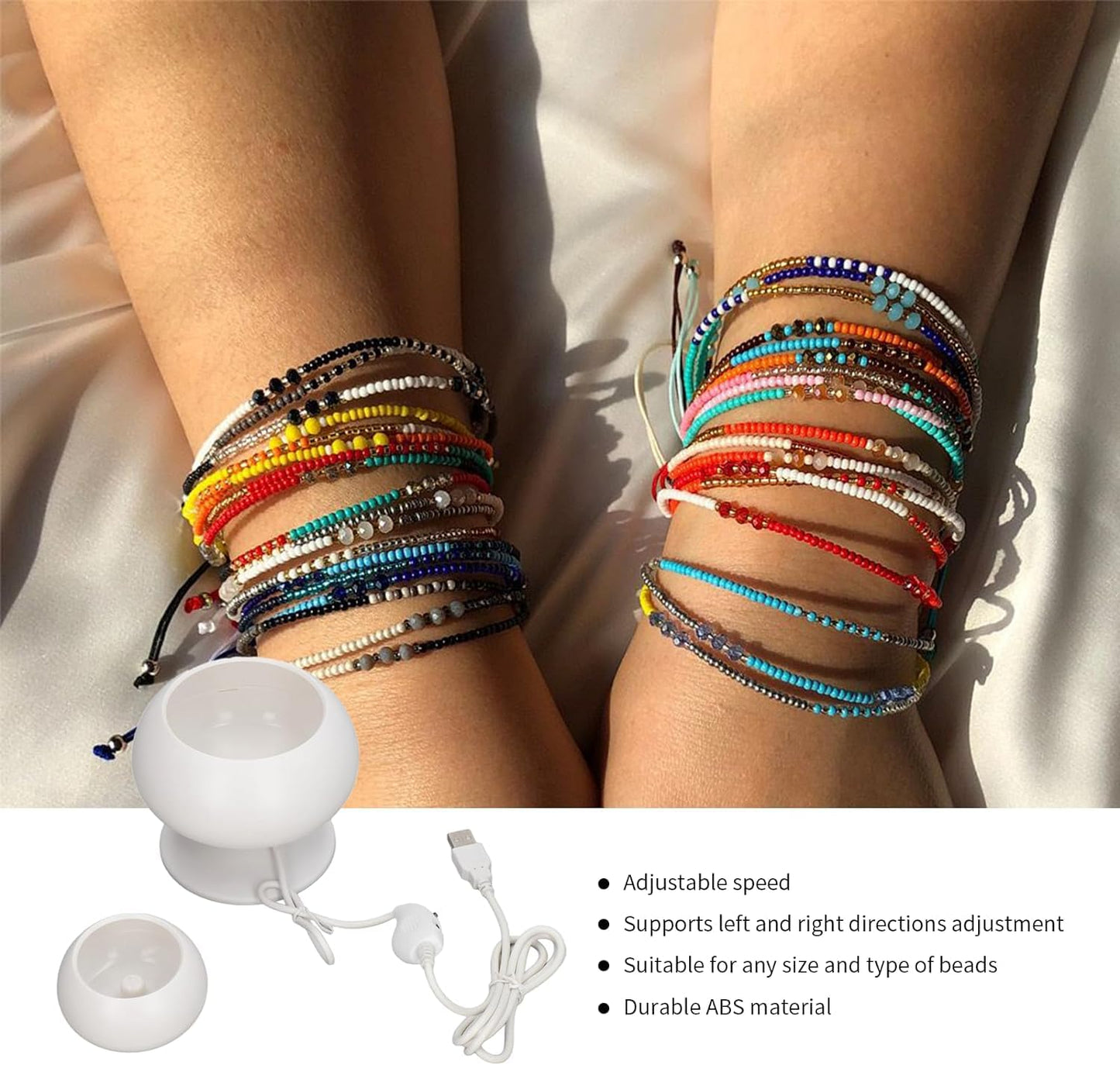 Pwshymi Clay Bead Spinner,Electric Bead Spinner Adjustable Speed Direction Durable ABS High Stability Spin Bead Loader with Bowl for Bracelets Making, Necklace, Waist Crafts Herr