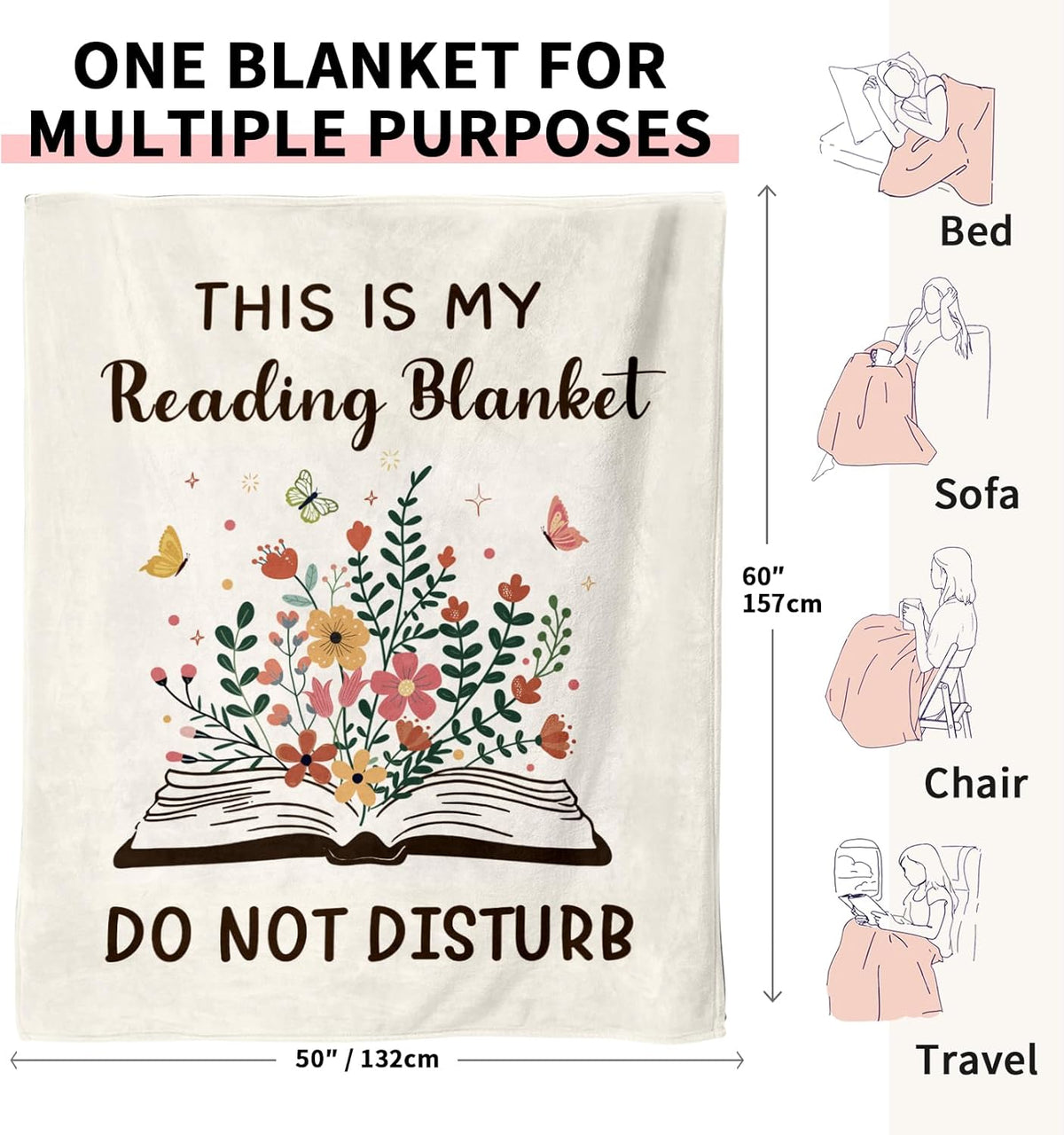 Book Lovers Gifts for Women Men, Flannel Soft Book Reading Blanket Decor, Book Reader Gifts for Christmas Birthday, Reading Accessories, Bookish Bookworm Gift - 50x60 inches