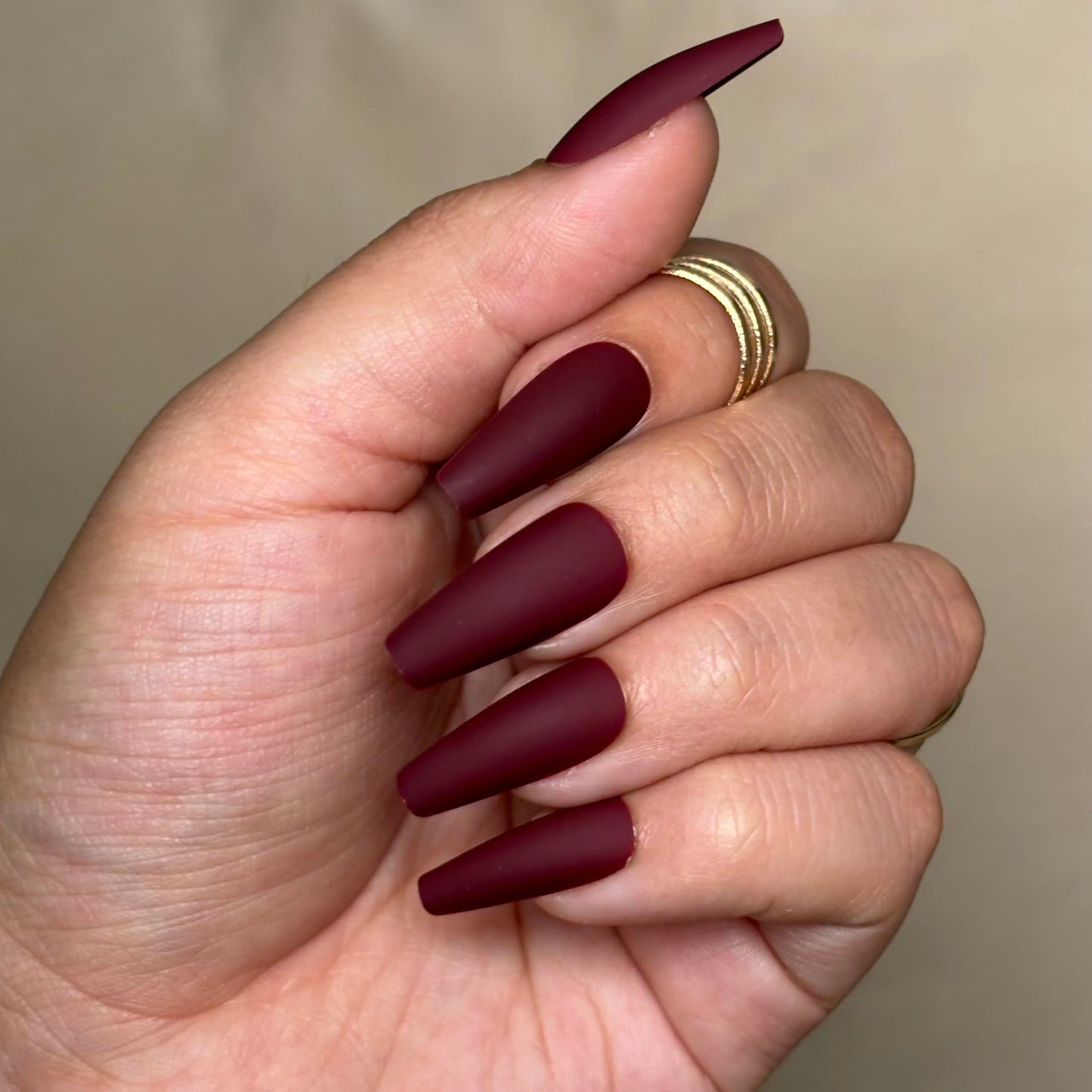 BURGUNDY COFFIN Press-On Nails by Lavaa Beauty | Long Coffin | Matte Burgundy Coffin Nails