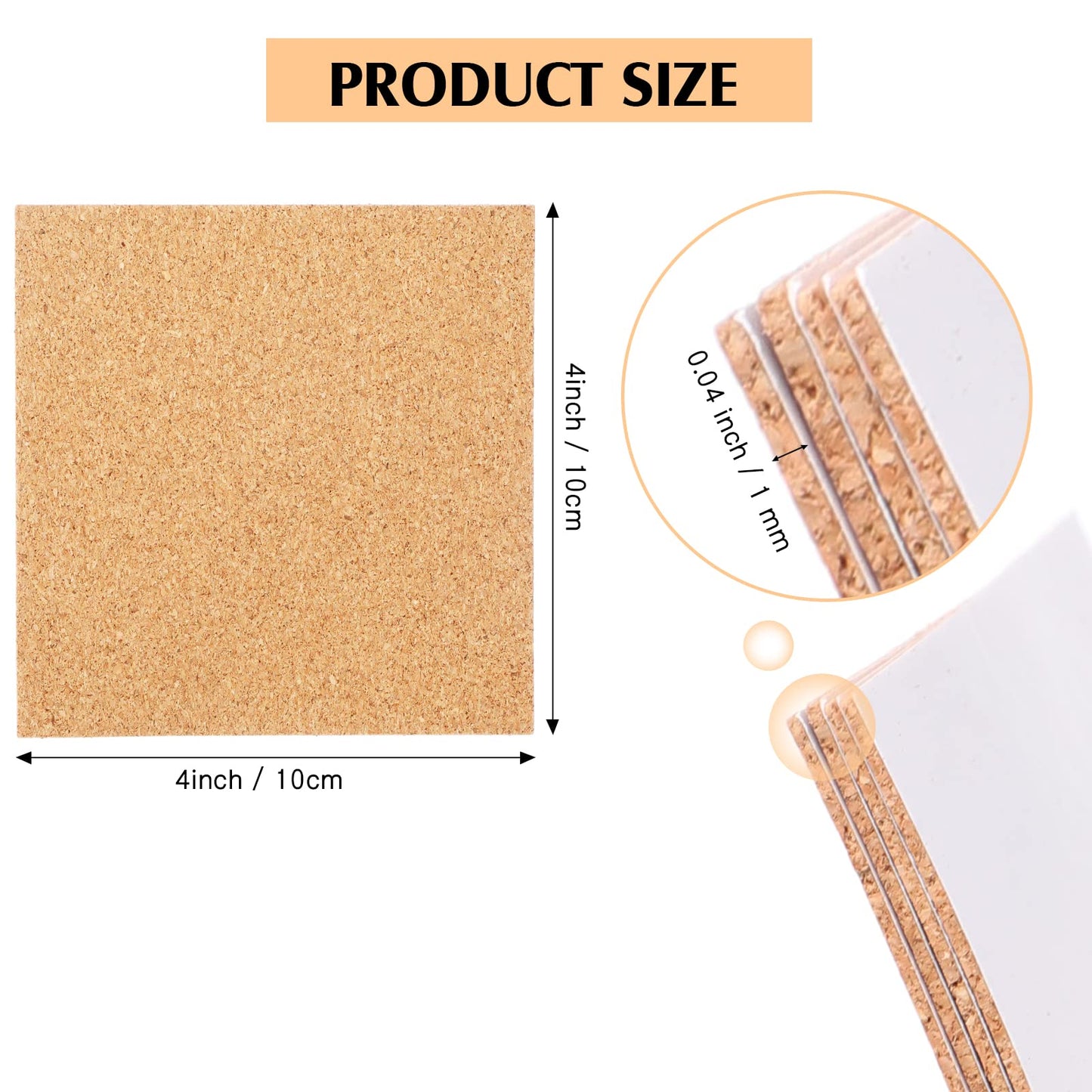 Yalikop 120 Pieces Self Adhesive Cork Sheets 4 x 4 Inches Squares Cork Backing Adhesive Sticky Sheets Mat for Coasters Halloween Thanksgiving Christmas DIY Crafts Supplies(Square)