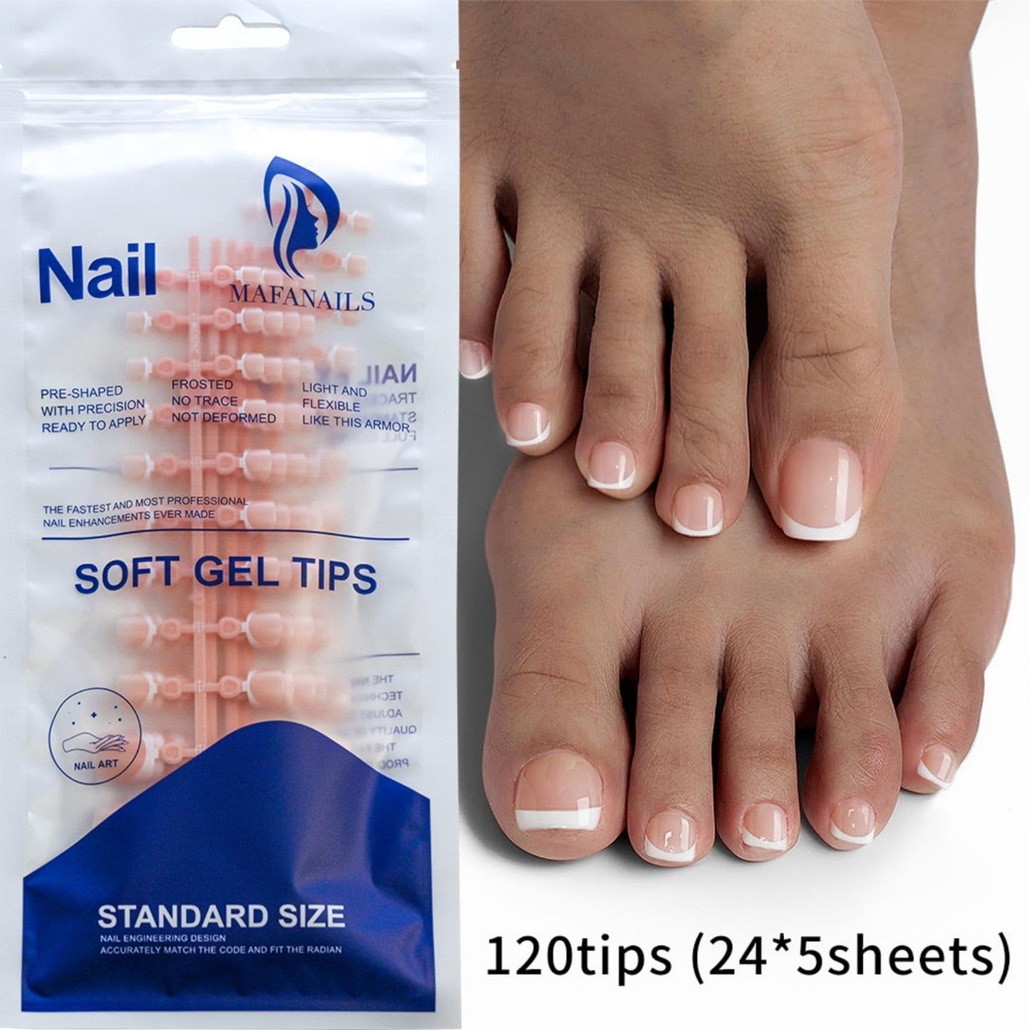 120Pcs Toe Nail Tips - Maigitur White Short French Tip Toenail Press Ons,Nude Soft Gel Toe Nail Tips, Soak Off Press On Toenails Square Fake Toes for Women Girls Manicure No Glue Stickers 02…