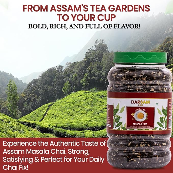 Darsam Masala Chai - 17.6oz (500g) | Premium Assam Black Tea with Cardamom, Cinnamon, Cloves, Ginger & Black Pepper | Freshness Locked in Airtight PET Jar | Non-GMO & Gluten-Free