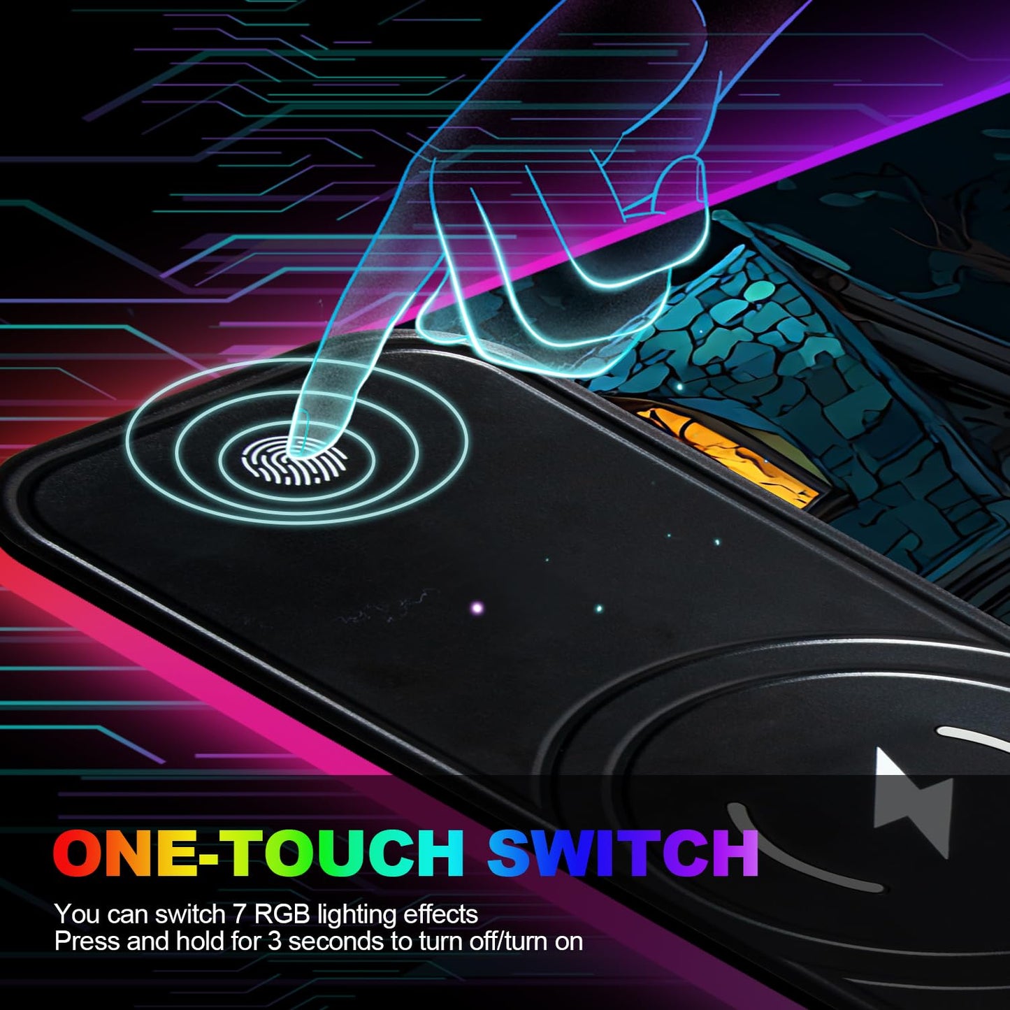 Wireless Charging RGB Gaming Mouse Pad, 31.5 x 11.8 Inch Extended Mouse Mat with Fantasy Castle & Rose Design, LED Desk Pad with 7 Lighting Modes, Non-Slip Base for Gaming & Office