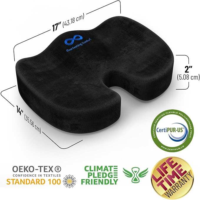 Everlasting Comfort Lumbar Support Pillow with Seat Bundle - Premium Memory Foam Office Chair Cushions for Enhanced Posture, Support, All-Day Comfort - Multi-Use for Car, Desk Chair, Gaming Chair