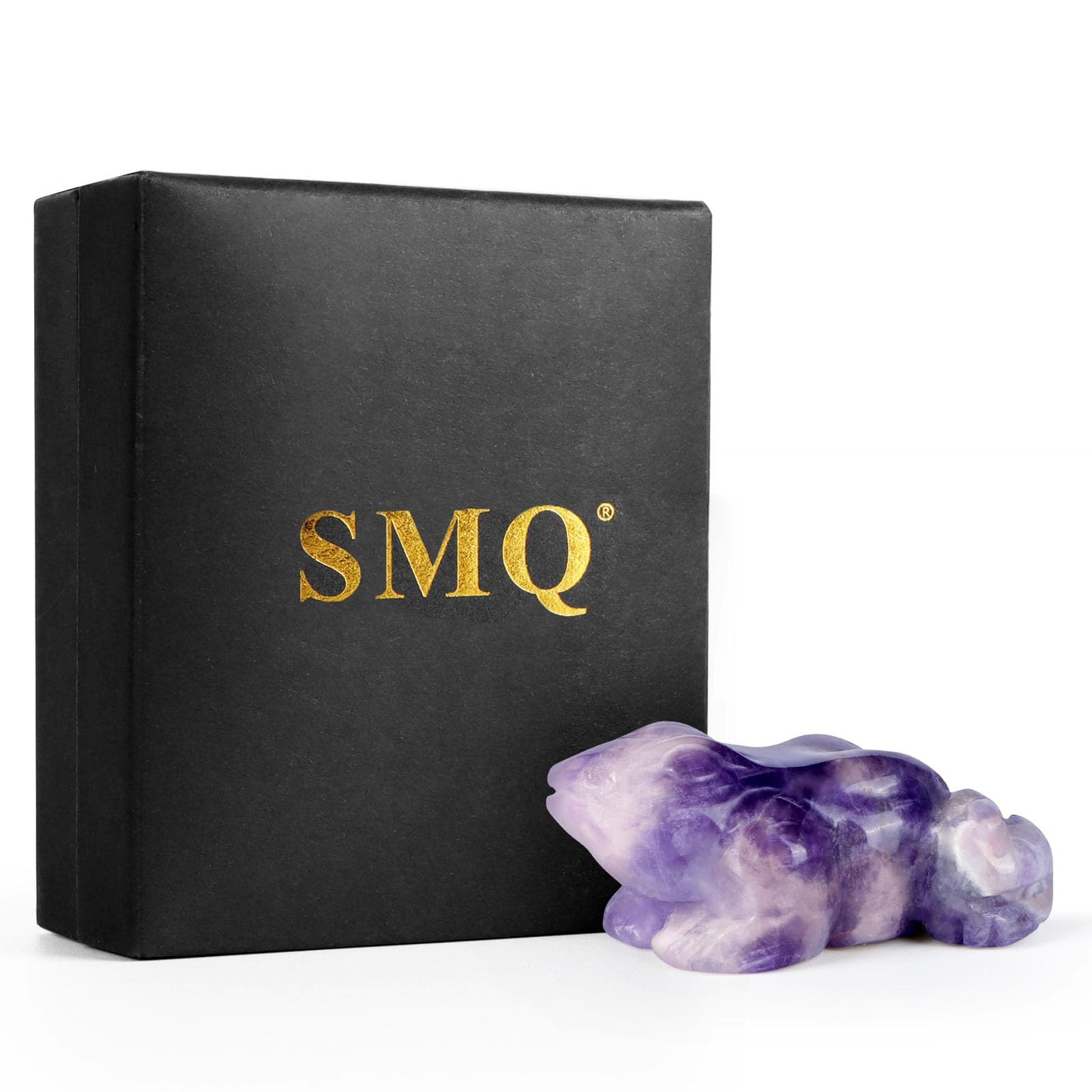 SMQ 2 inch Natural Amethyst Frog Figurine, Hand Carved Crystal Statue Decoration, Healing Stone Crystal Animal Statue with Gift Box