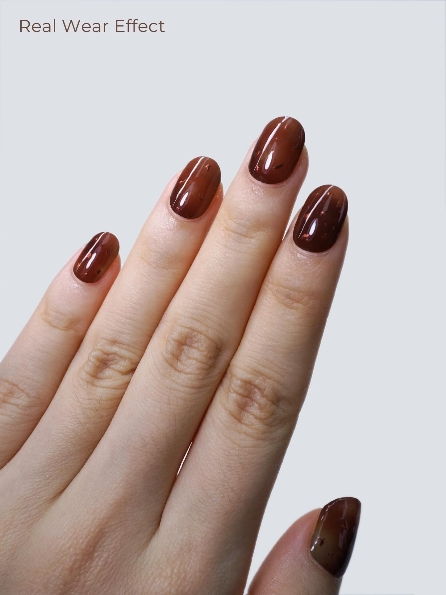 Beaolata Real Gel Nail Strips (No UV Light Needed) - 44Pcs Salon Quality Nail Stickers - Long Lasting Polish Wraps for Women, Easy Apply & Remove (Molten Honey Brown)