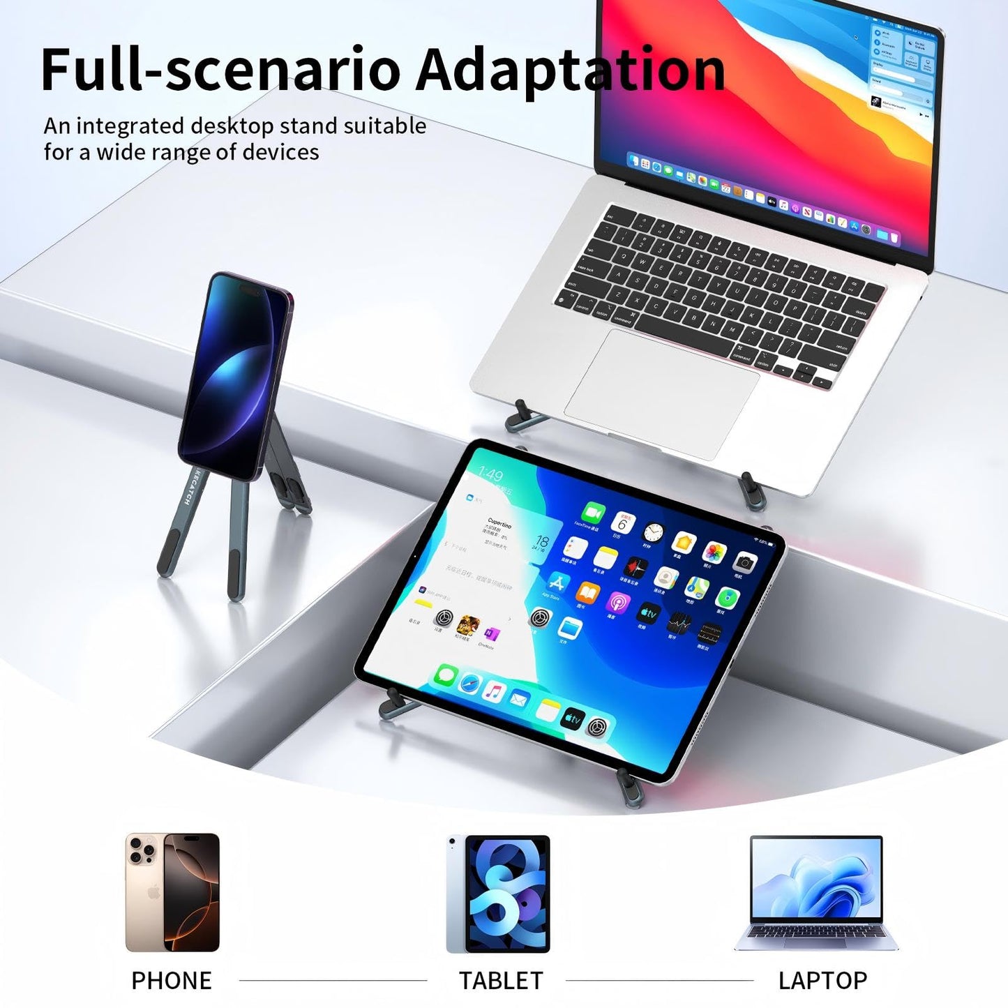 Adjustable Laptop Stand for Desk, MagSafe Compatible Portable Foldable Computer Riser for MacBook, iPhone, iPad, Tablet - Lightweight Aluminum, N52 Magnetic Grip, Perfect for Office, Home, Traveling