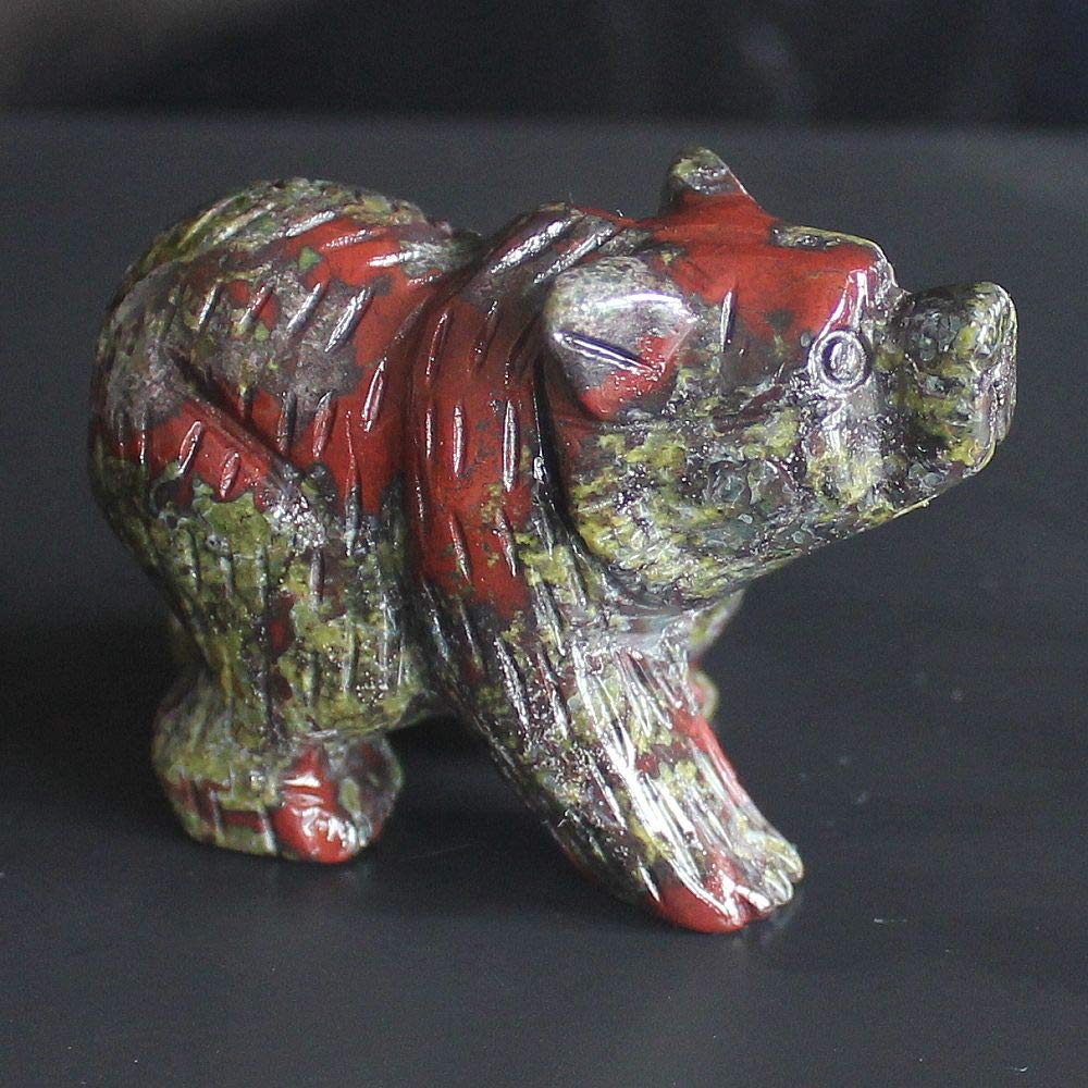 HLbshi Hand Carved Gemstone Crystal Bear Figurine Animal Statue Carving Office Home Decor Collections 2'' (Dragon Blood Jasper)