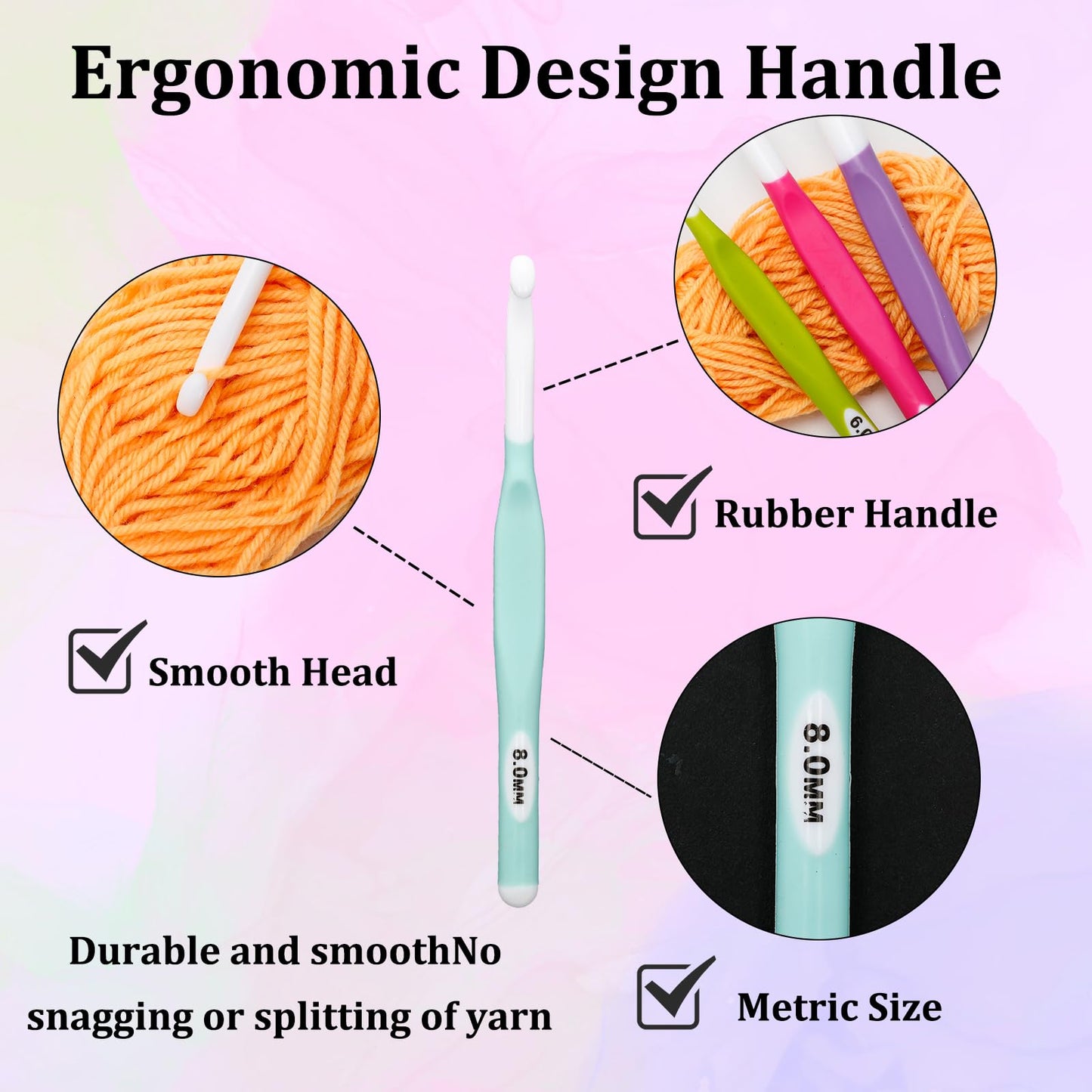8 PCS Large Crochet Hooks Set, Ergonomic Multicolor Acrylic Crochet Hooks with Sizes 6mm, 7mm, 8mm, 9mm, 10mm, 12mm, 15mm, 20mm for Chunky Yarn Projects